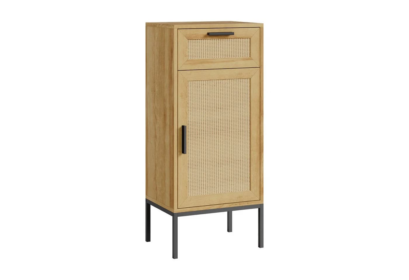 en.casa Midischrank Marhasa mit Tür und Schublade 92x40x30 cm Eicheoptik/Schwarz - Bild 3