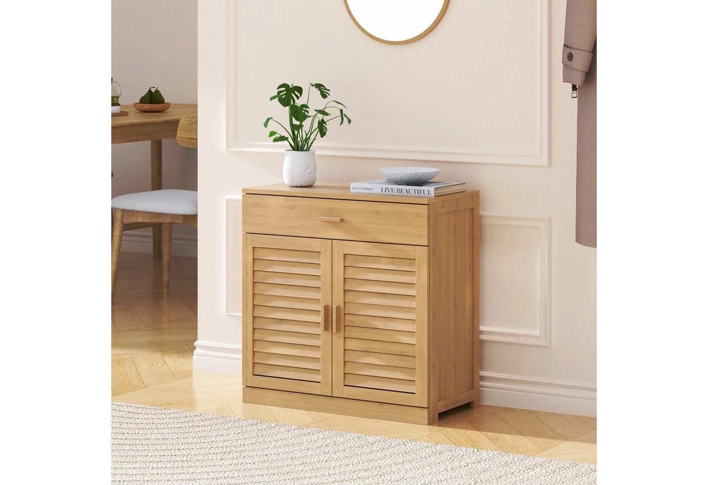 en.casa Schuhschrank Aarela Bambus mit Schublade und 2 Türen - Bild 2