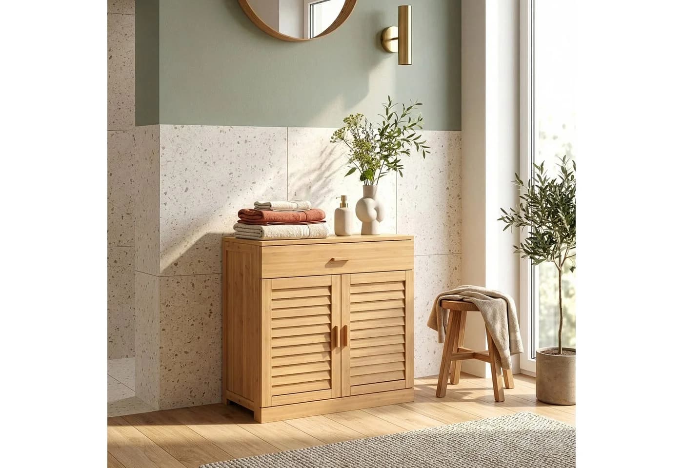 en.casa Schuhschrank Aarela Bambus mit Schublade und 2 Türen - Bild 4