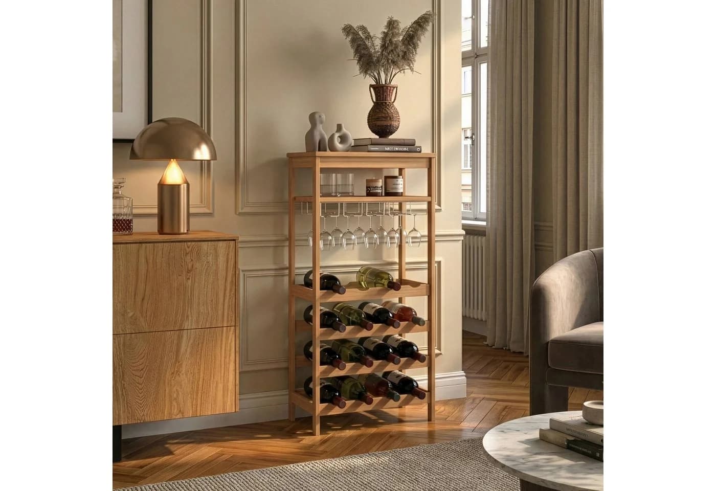 en.casa Weinregal Fillby 16 Flaschen Bambus Natur - Bild 2