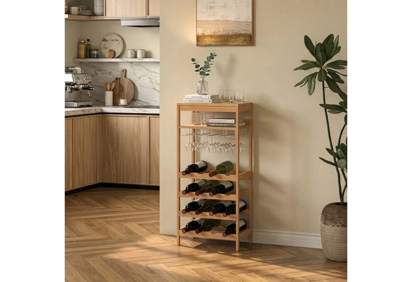 en.casa Weinregal Fillby 16 Flaschen Bambus Natur - Bild 3