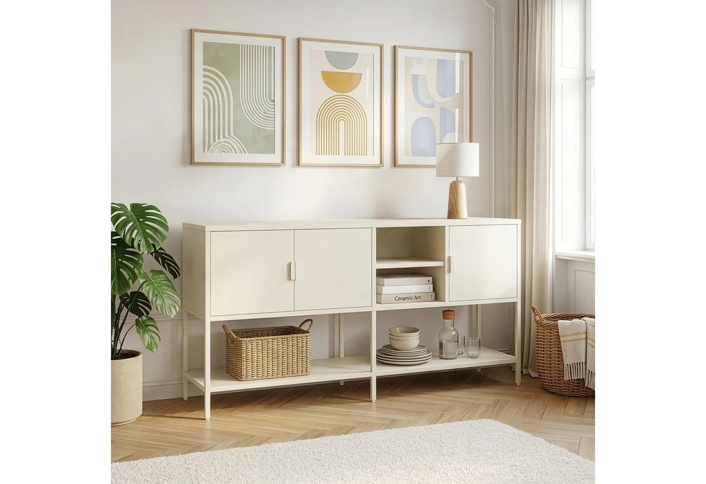 en.casa Sideboard Kliri 3 Türen Stahl Cremeweiß - Bild 2