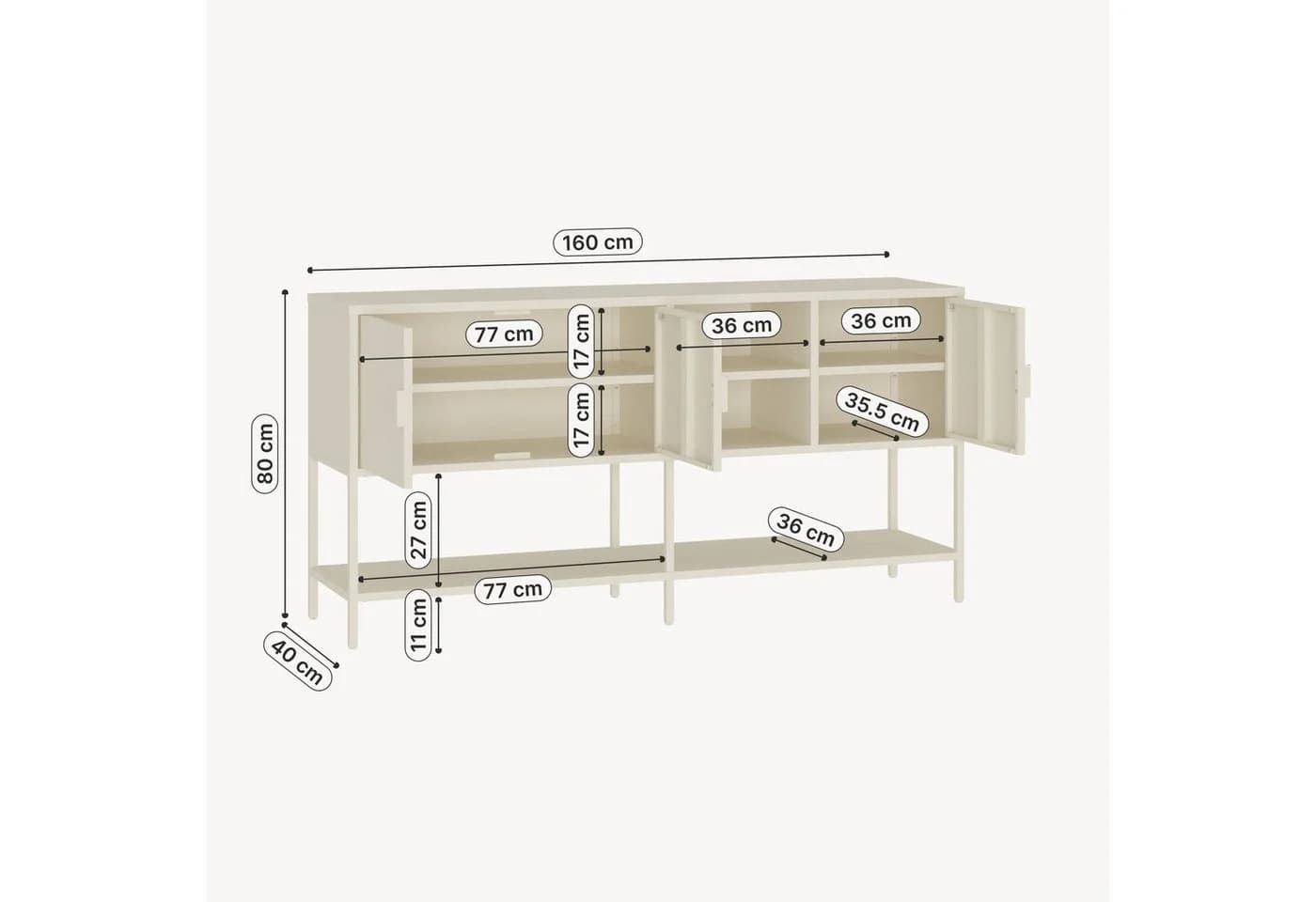 en.casa Sideboard Kliri 3 Türen Stahl Cremeweiß - Bild 5