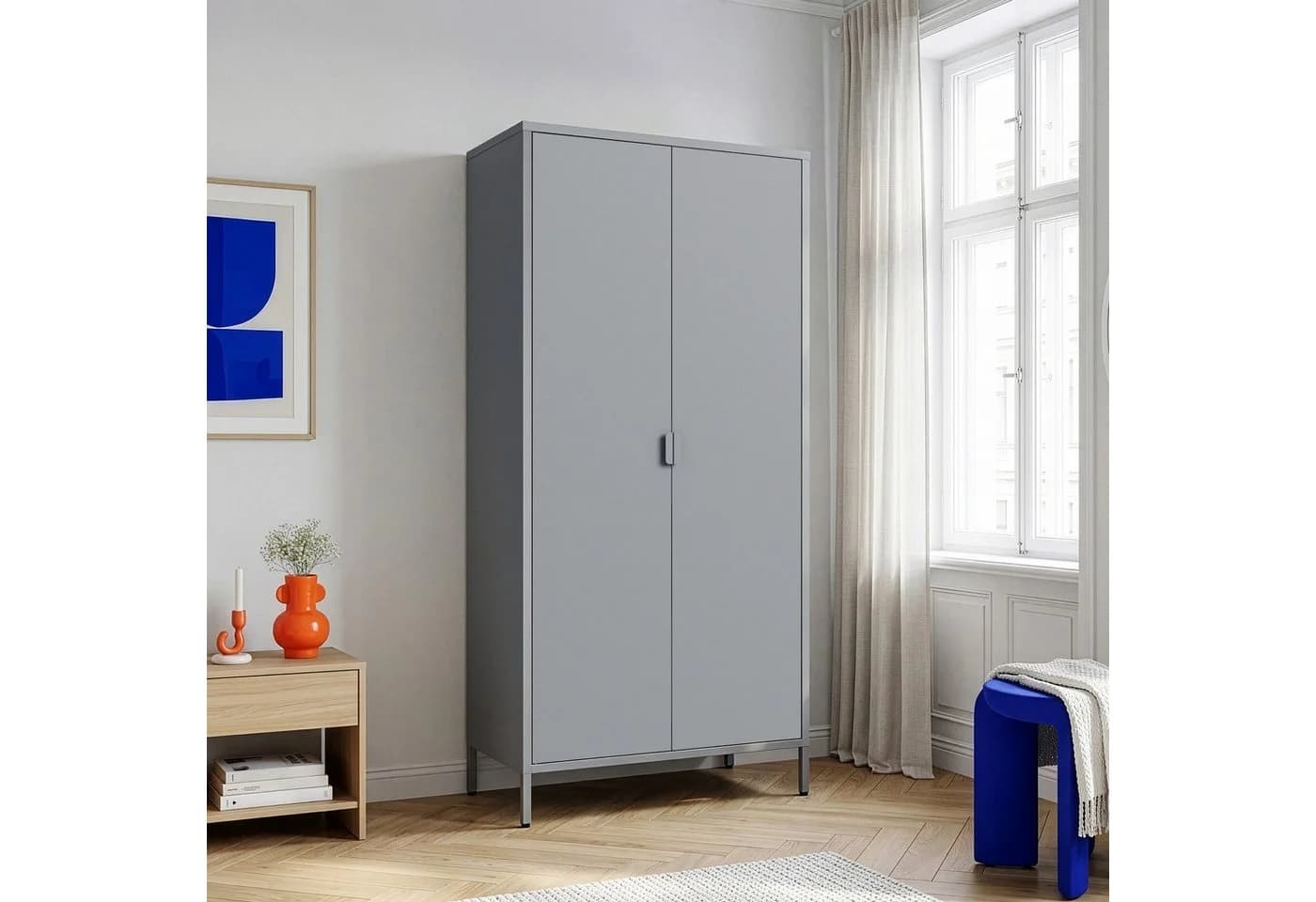 en.casa Kleiderschrank Esteli Grau mit 2 Türen - Bild 2