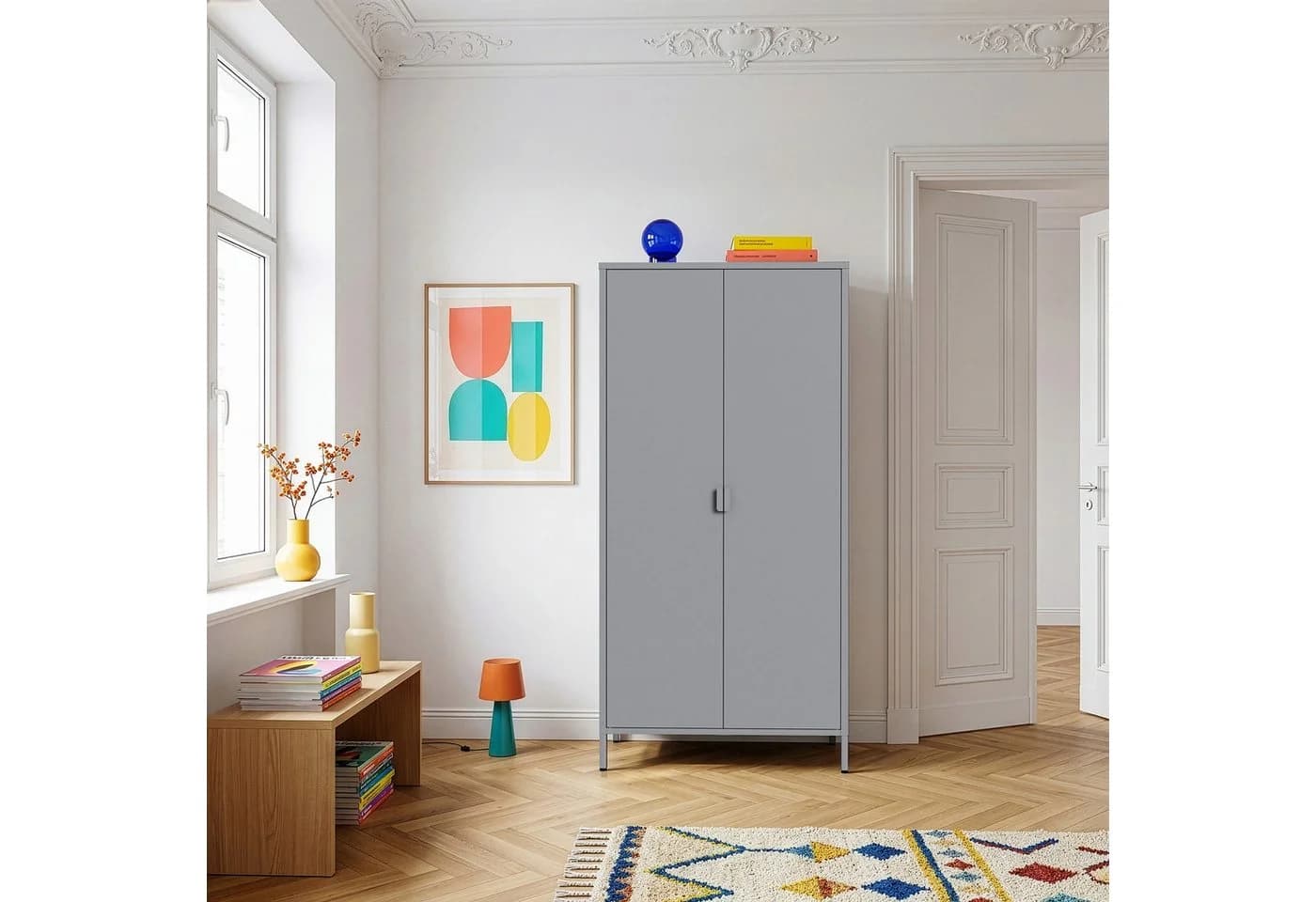 en.casa Kleiderschrank Esteli Grau mit 2 Türen - Bild 4