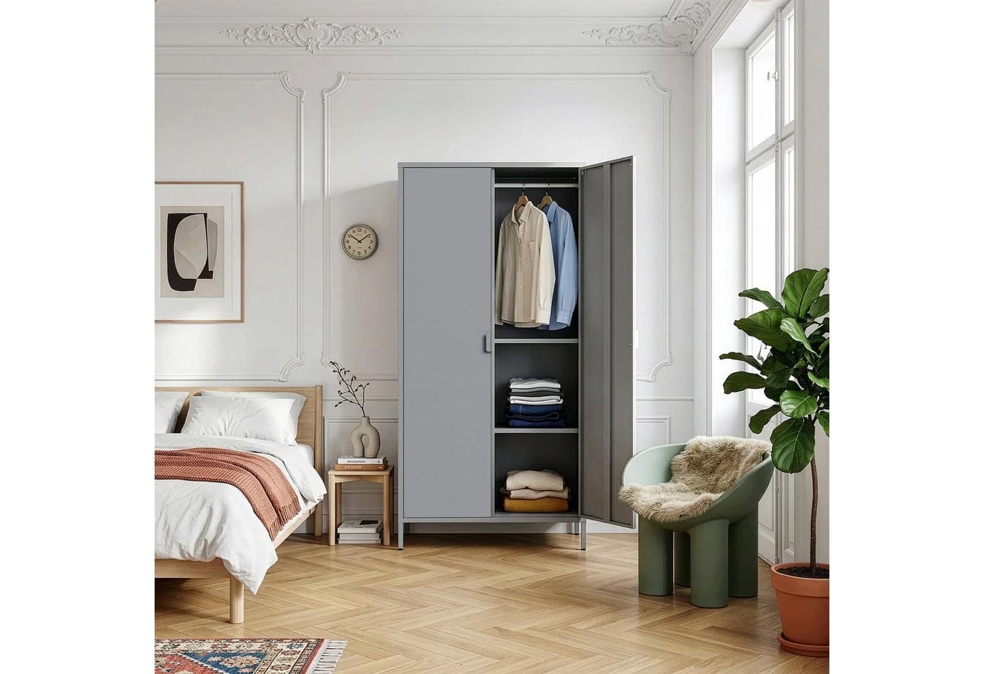 en.casa Kleiderschrank Esteli Grau mit 2 Türen - Bild 5