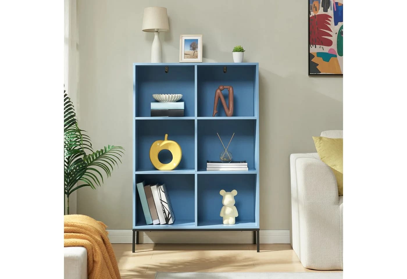 en.casa Bücherregal Colwyn 6 Fächer Blau Schwarz
