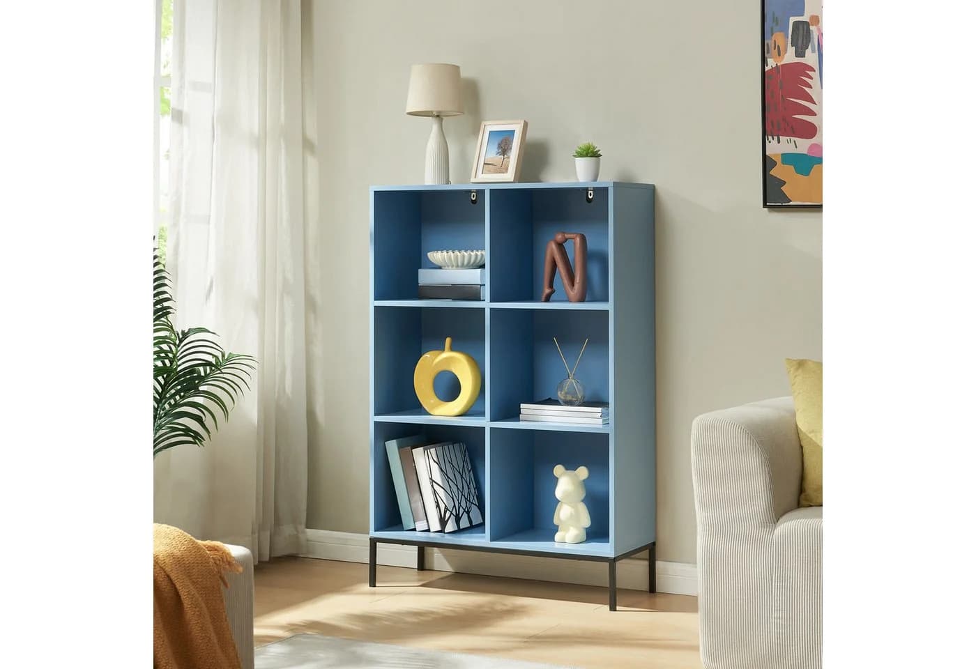 en.casa Bücherregal Colwyn 6 Fächer Blau Schwarz - Bild 2