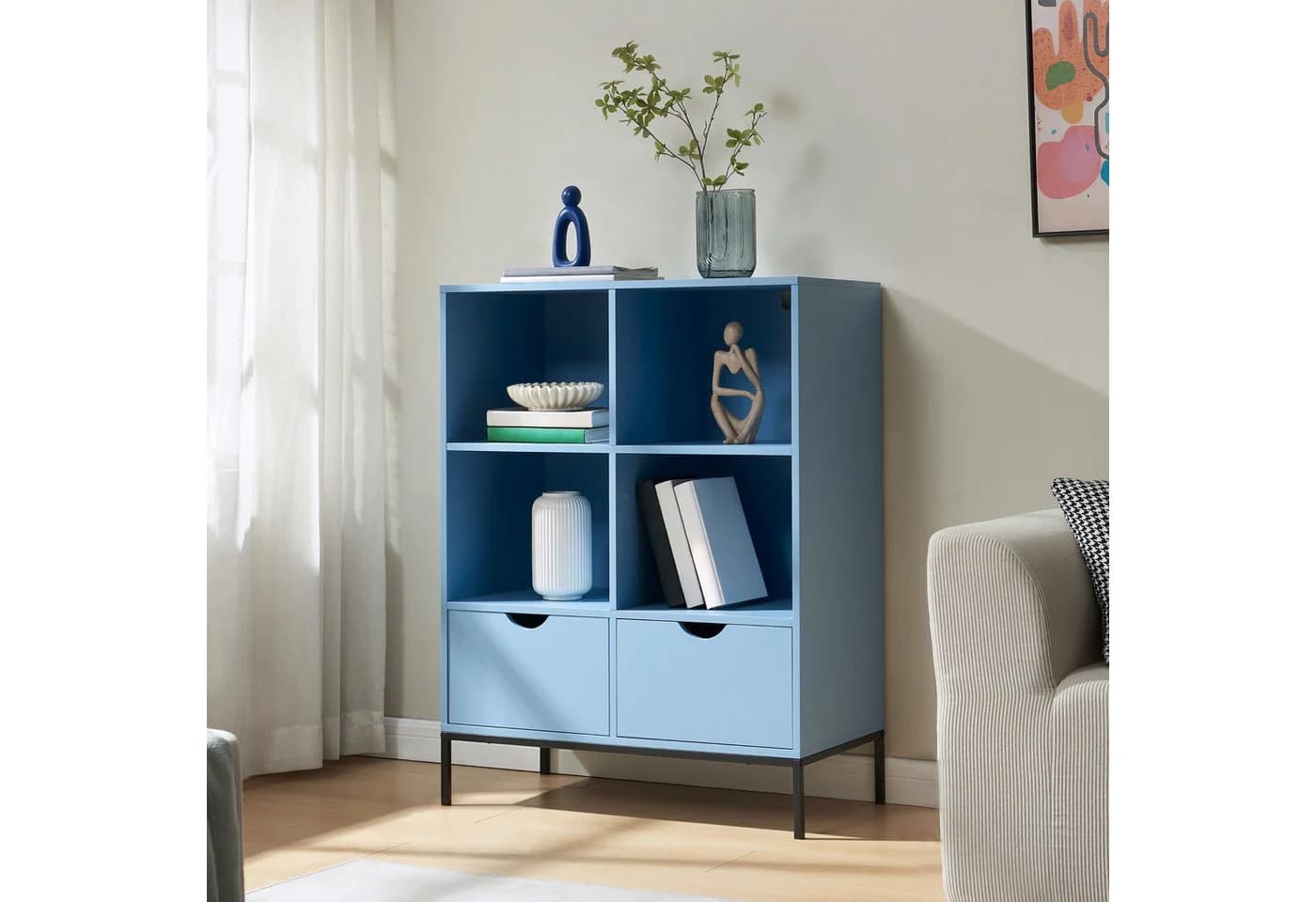 en.casa Bücherregal Colwyn Blau mit 2 Schubladen - Bild 2