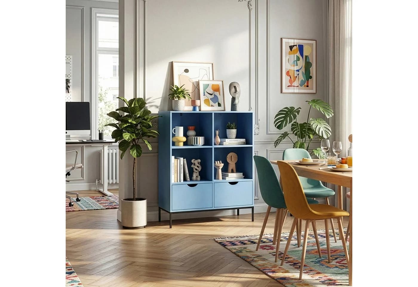 en.casa Bücherregal Colwyn Blau mit 2 Schubladen - Bild 4