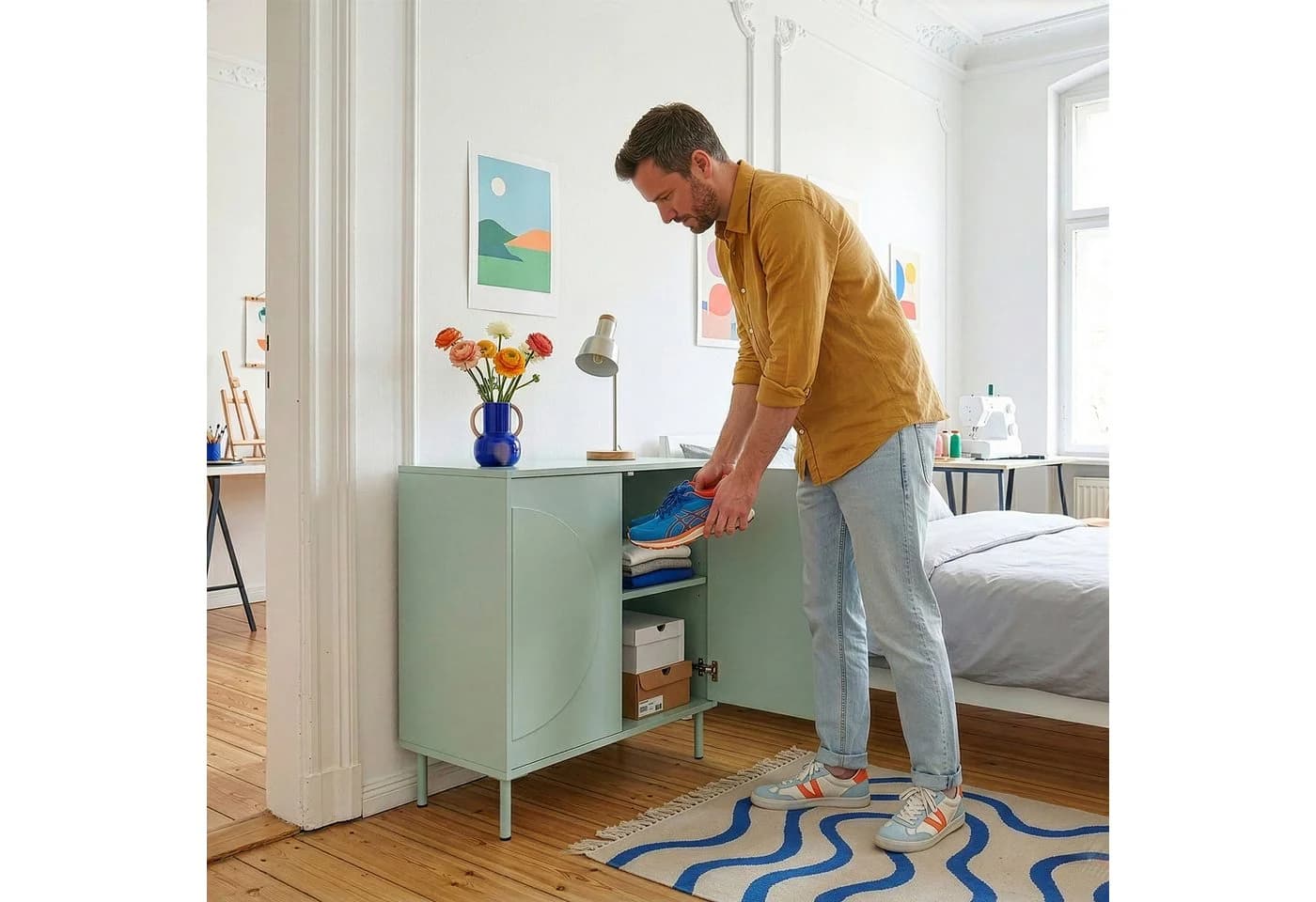 en.casa Sideboard »Holea« Push-to-Open Salbeigrün - Bild 3