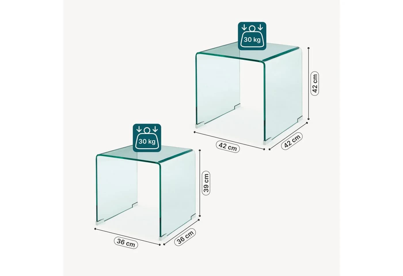 en.casa Satztisch 2-tlg. Couchtisch-Set Glastisch Transparent - Bild 3