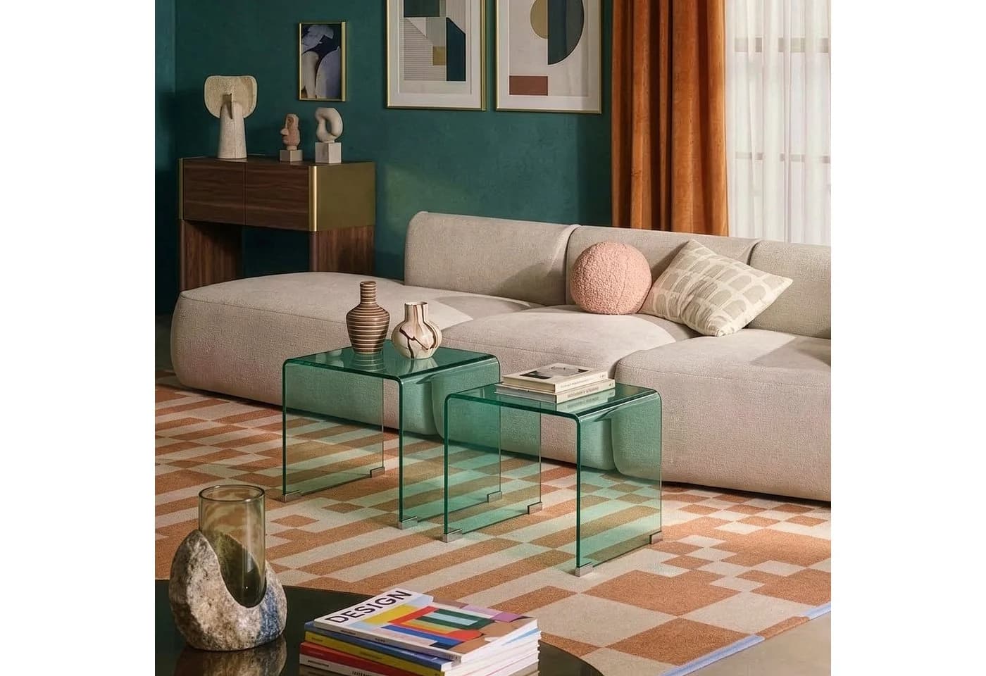 en.casa Satztisch 2-tlg. Glastisch-Set Grün Modern - Bild 5
