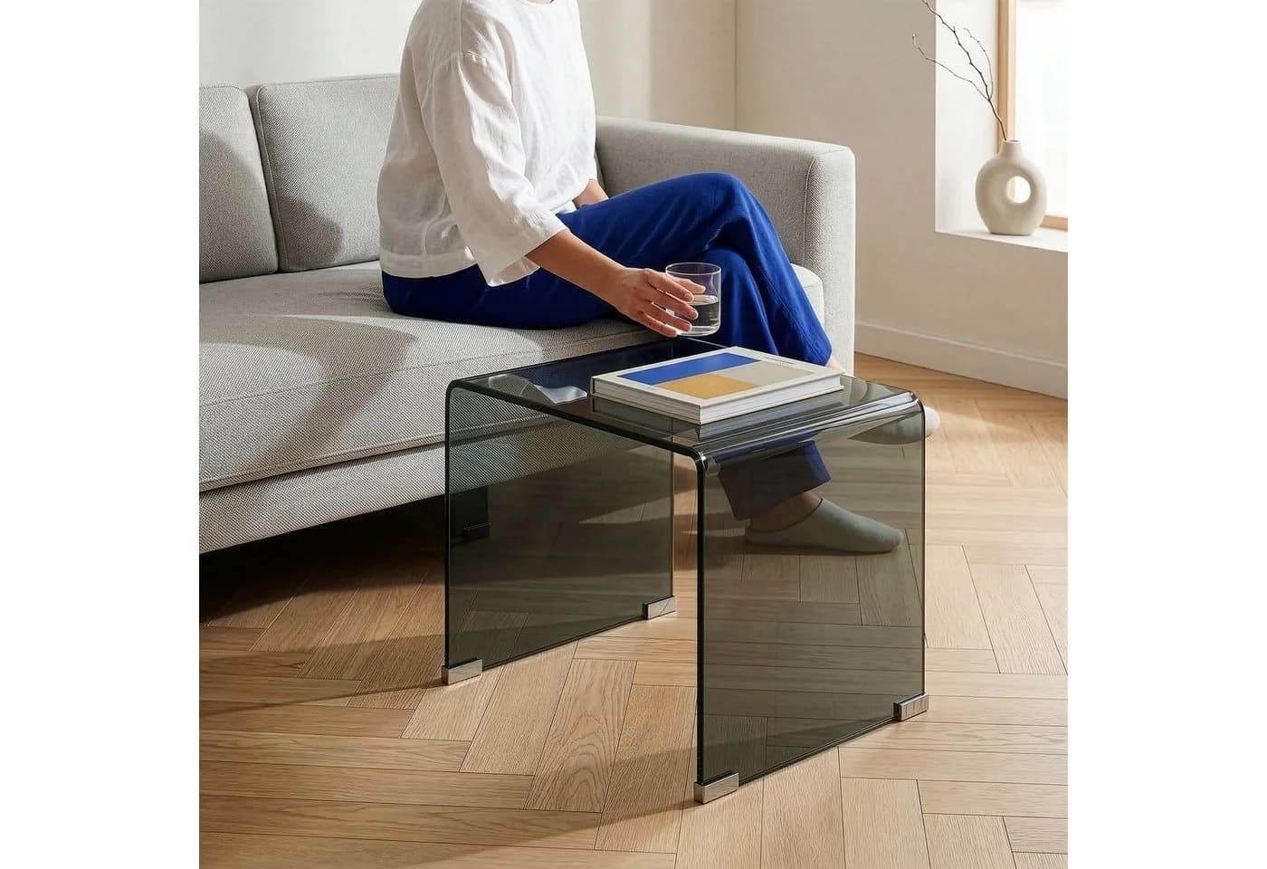 en.casa Beistelltisch Varlofrek Glas Dunkelgrau - Bild 2