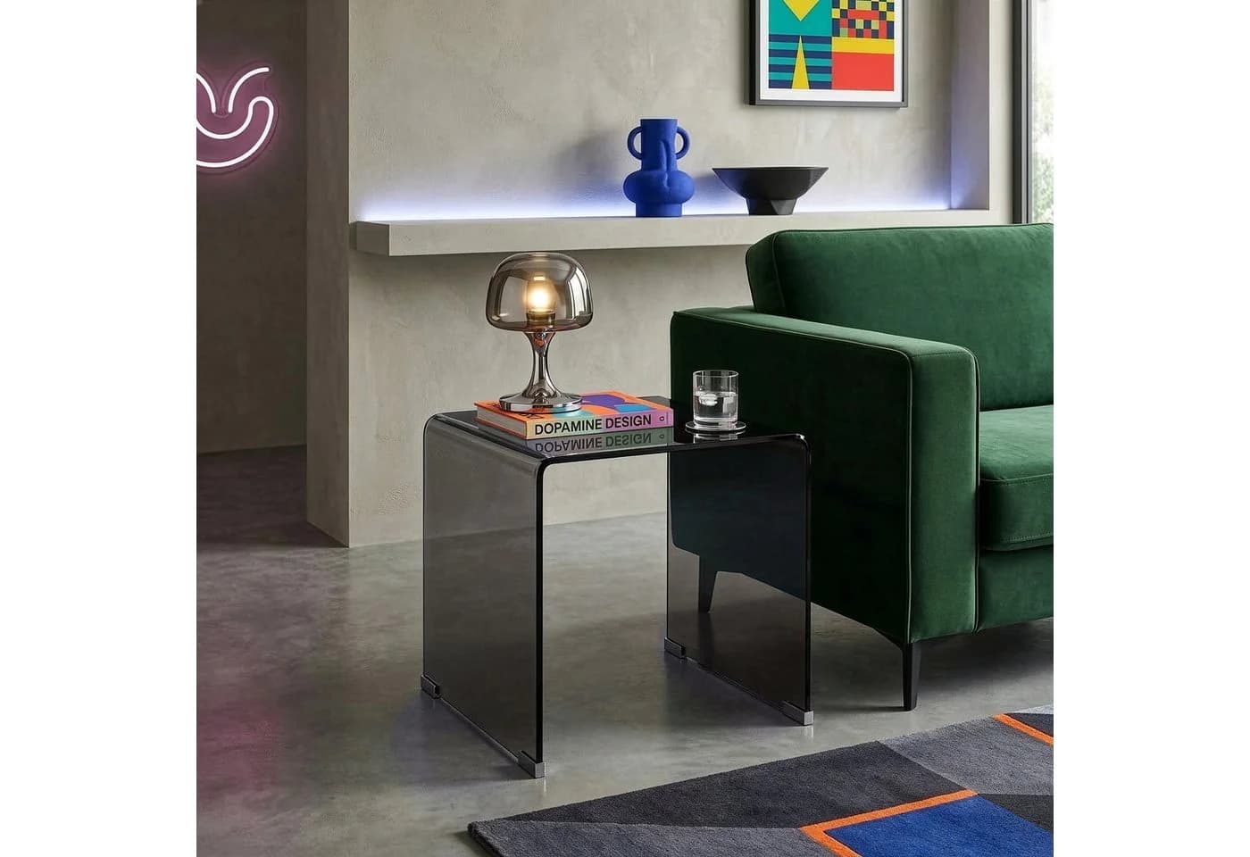 en.casa Beistelltisch Varlofrek Glas Dunkelgrau - Bild 5