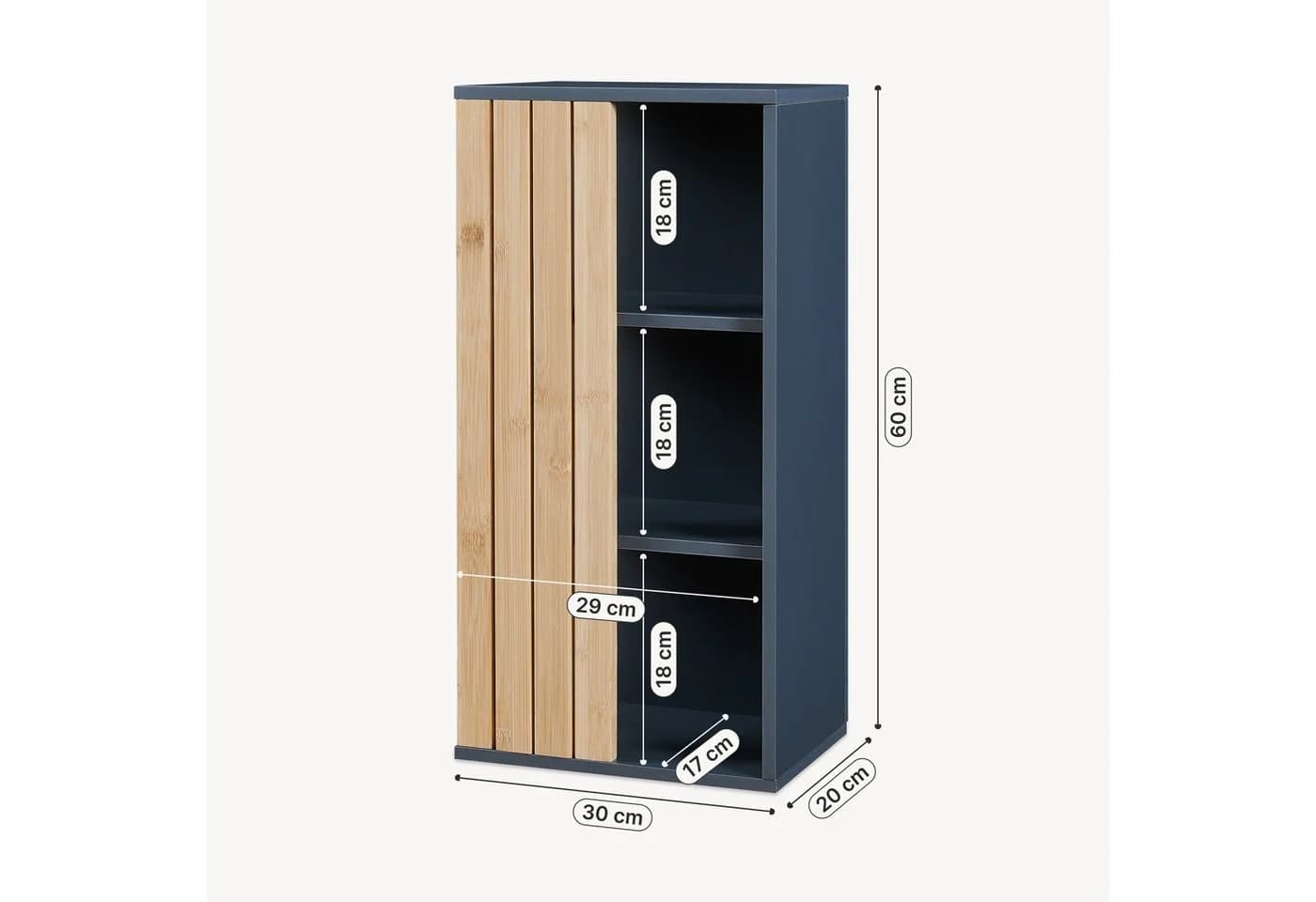 en.casa Hängeschrank Svanes 60x30x20 cm mit 3 Fächern Dunkelgrau/Bambus - Bild 3