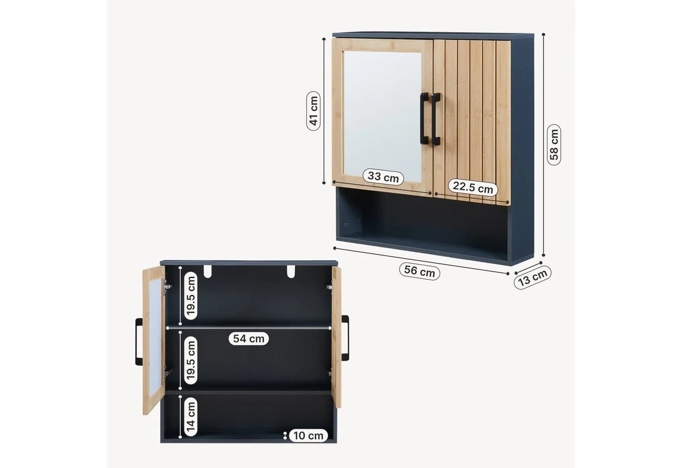 en.casa Spiegelschrank Svanes 58x56 cm Dunkelgrau/Natur Bambusfront - Bild 3