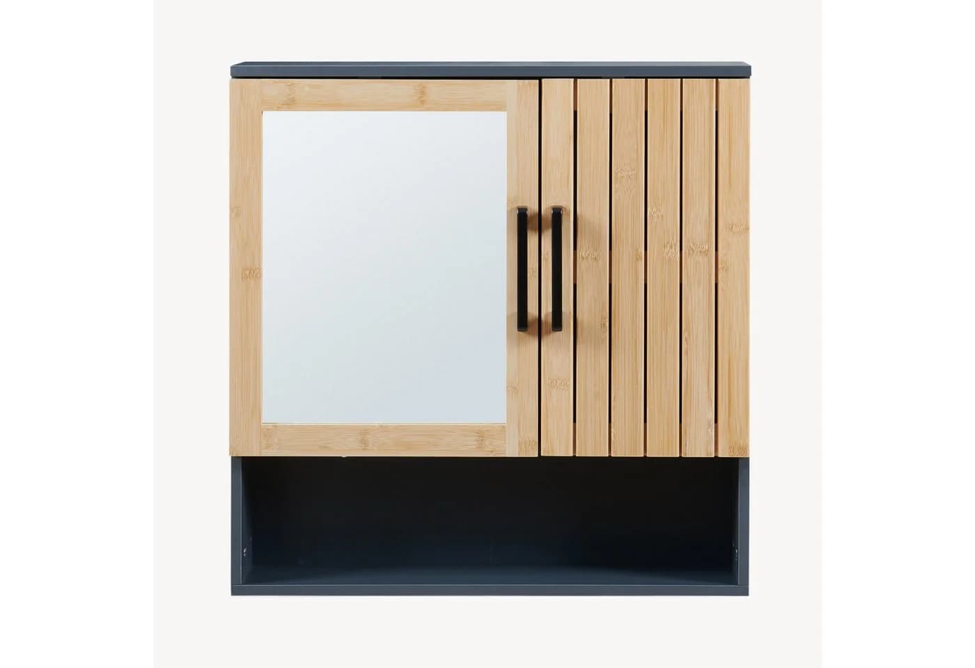en.casa Spiegelschrank Svanes 58x56 cm Dunkelgrau/Natur Bambusfront - Bild 5