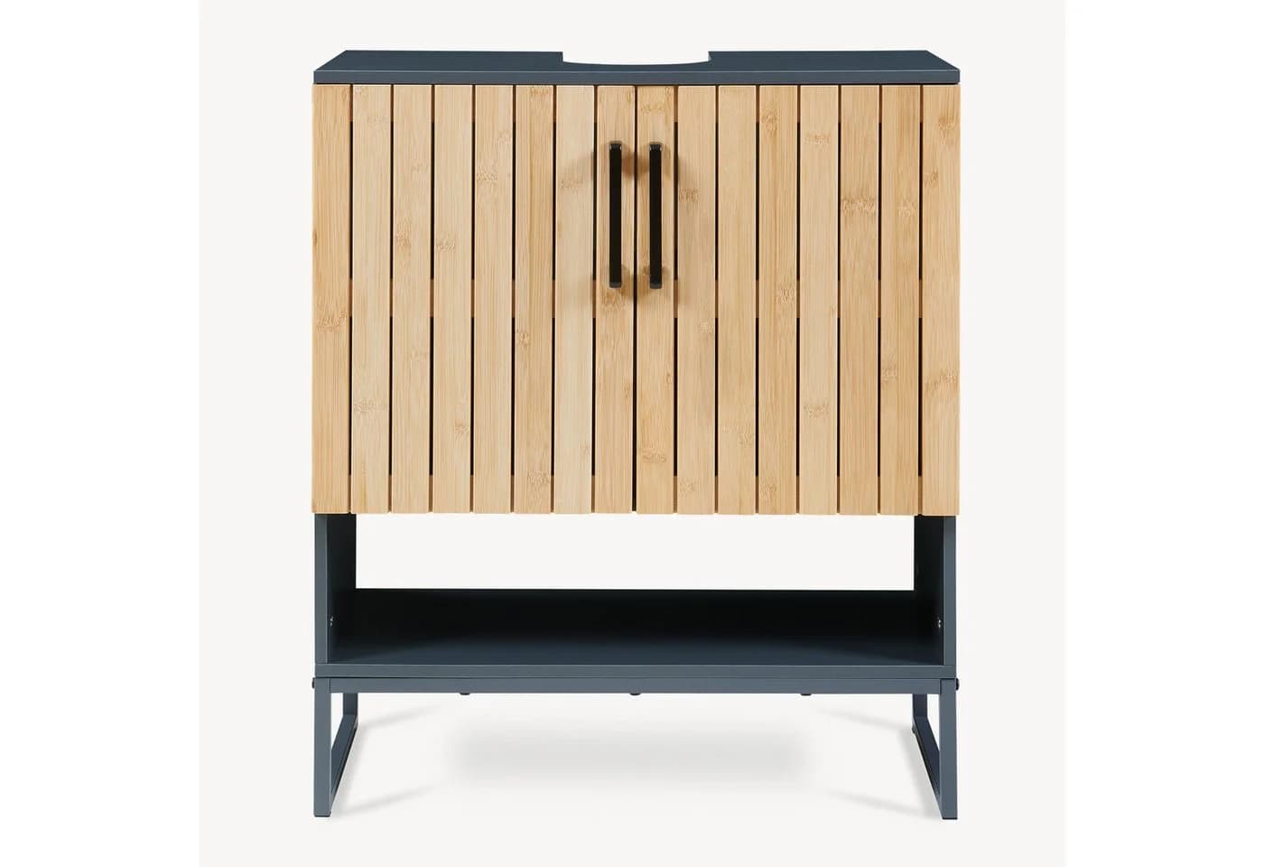 en.casa Waschbeckenunterschrank Svanes 70x60x30 cm 2 Türen Dunkelgrau/Natur - Bild 5