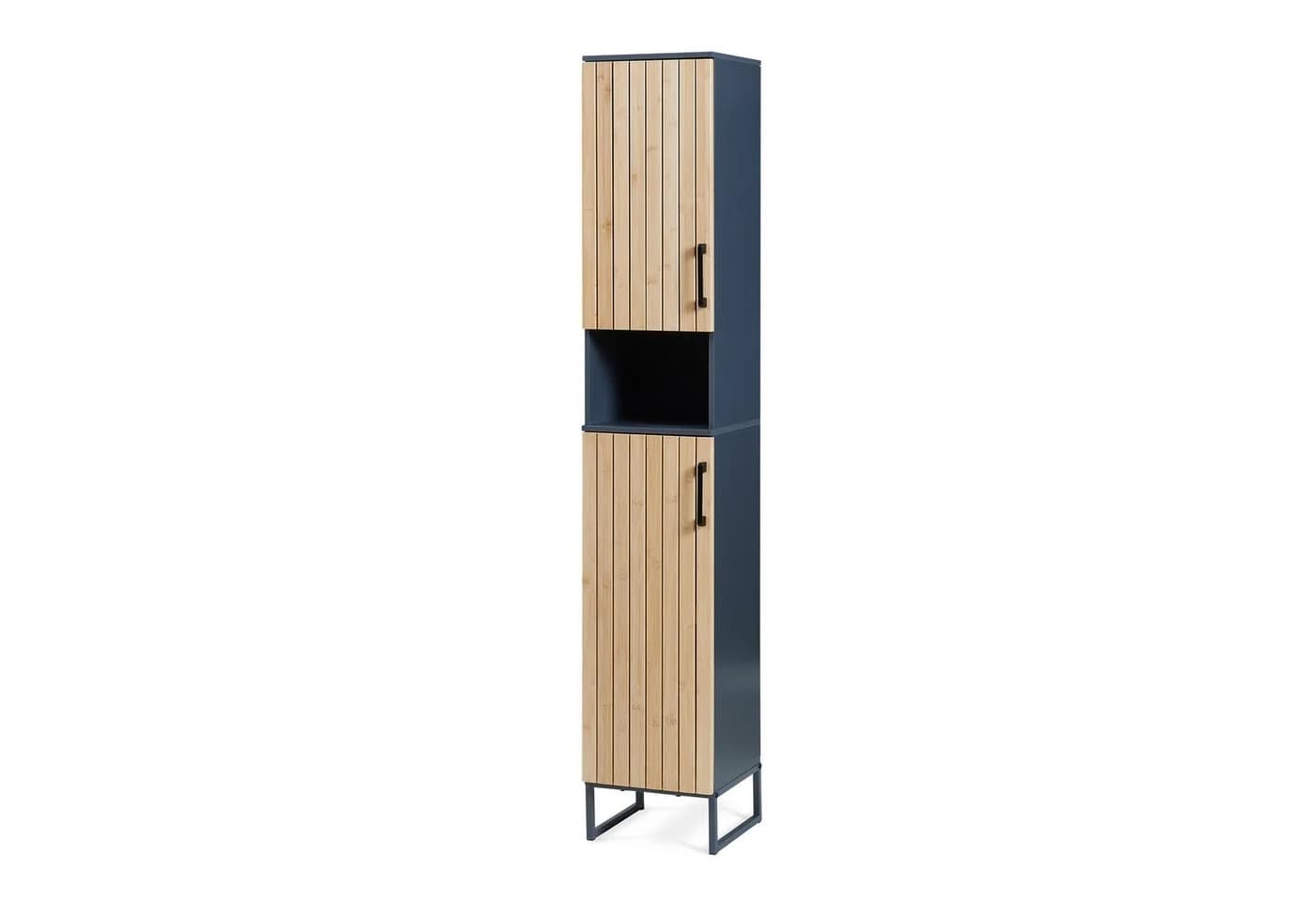 en.casa Hochschrank Svanes Bambusfront Dunkelgrau 170 cm