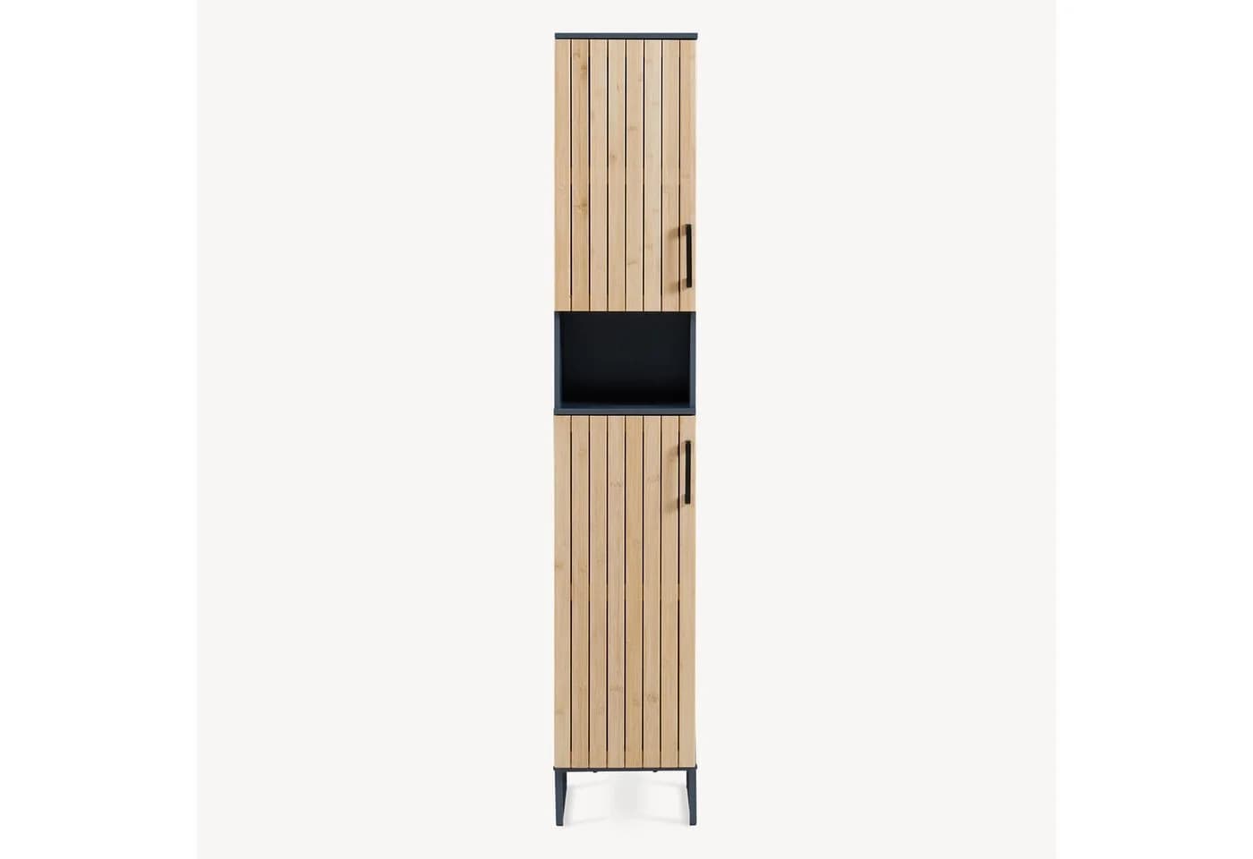 en.casa Hochschrank Svanes Bambusfront Dunkelgrau 170 cm - Bild 5
