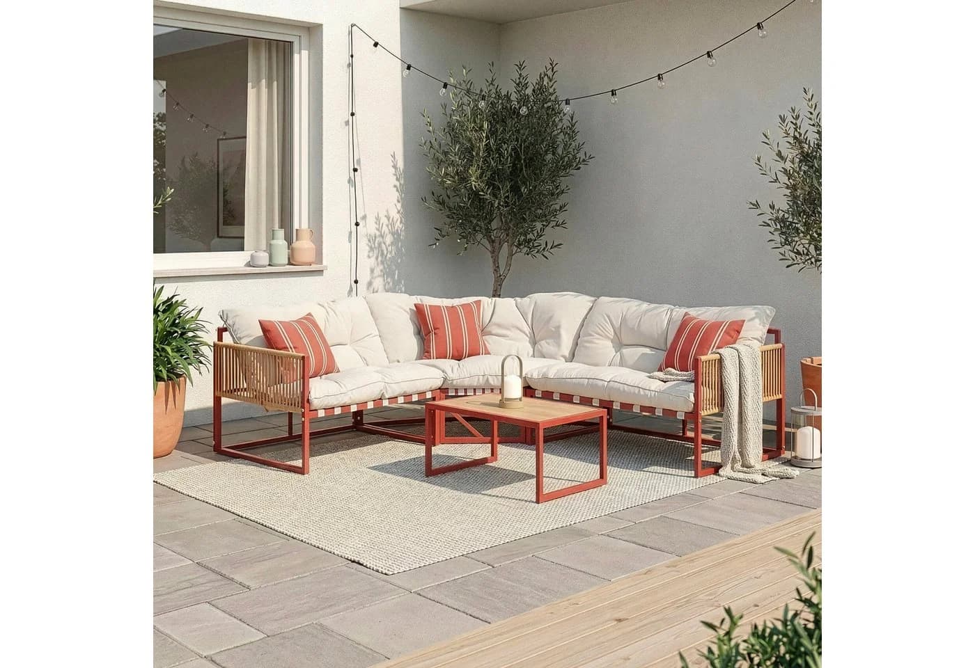 casa.pro Loungeset 4-tlg. Ecksofa mit Couchtisch Rot/Beige - Bild 2
