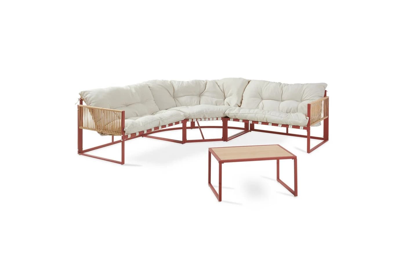 casa.pro Loungeset 4-tlg. Ecksofa mit Couchtisch Rot/Beige - Bild 3