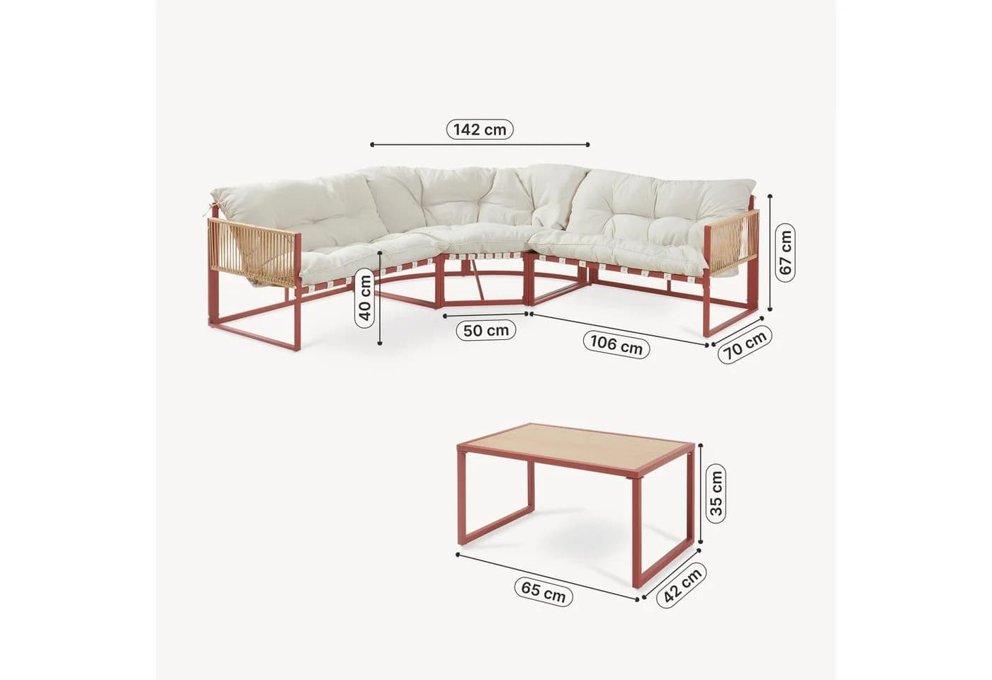 casa.pro Loungeset 4-tlg. Ecksofa mit Couchtisch Rot/Beige - Bild 4