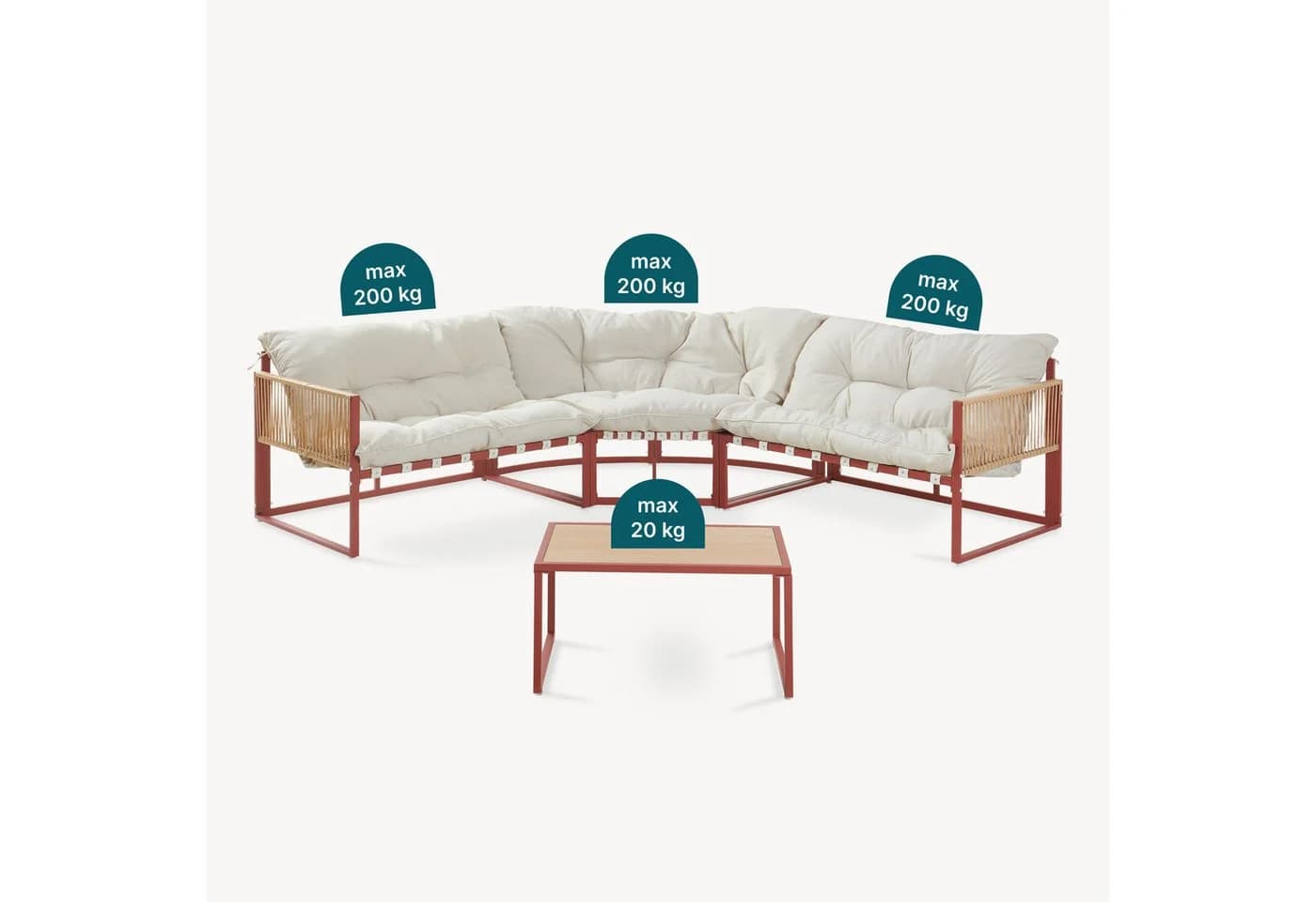 casa.pro Loungeset 4-tlg. Ecksofa mit Couchtisch Rot/Beige - Bild 5