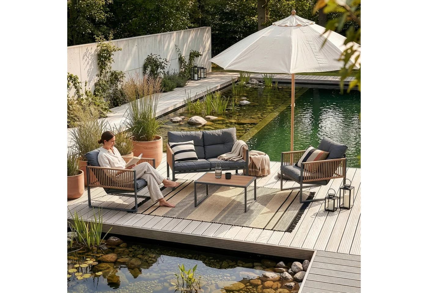 casa.pro Gartenlounge-Set 4-tlg. Dunkelgrau Rattanoptik