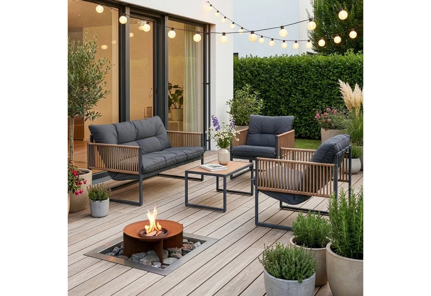 casa.pro Gartenlounge-Set 4-tlg. Dunkelgrau Rattanoptik - Bild 2