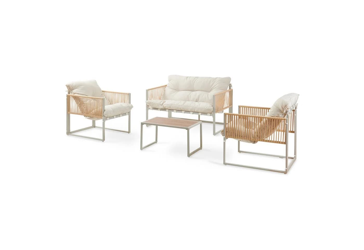 casa.pro Gartenlounge-Set 4-tlg. Beige Stahl Rattanoptik - Bild 3