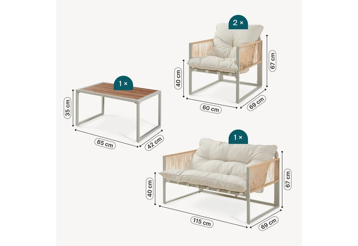 casa.pro Gartenlounge-Set 4-tlg. Beige Stahl Rattanoptik - Bild 4
