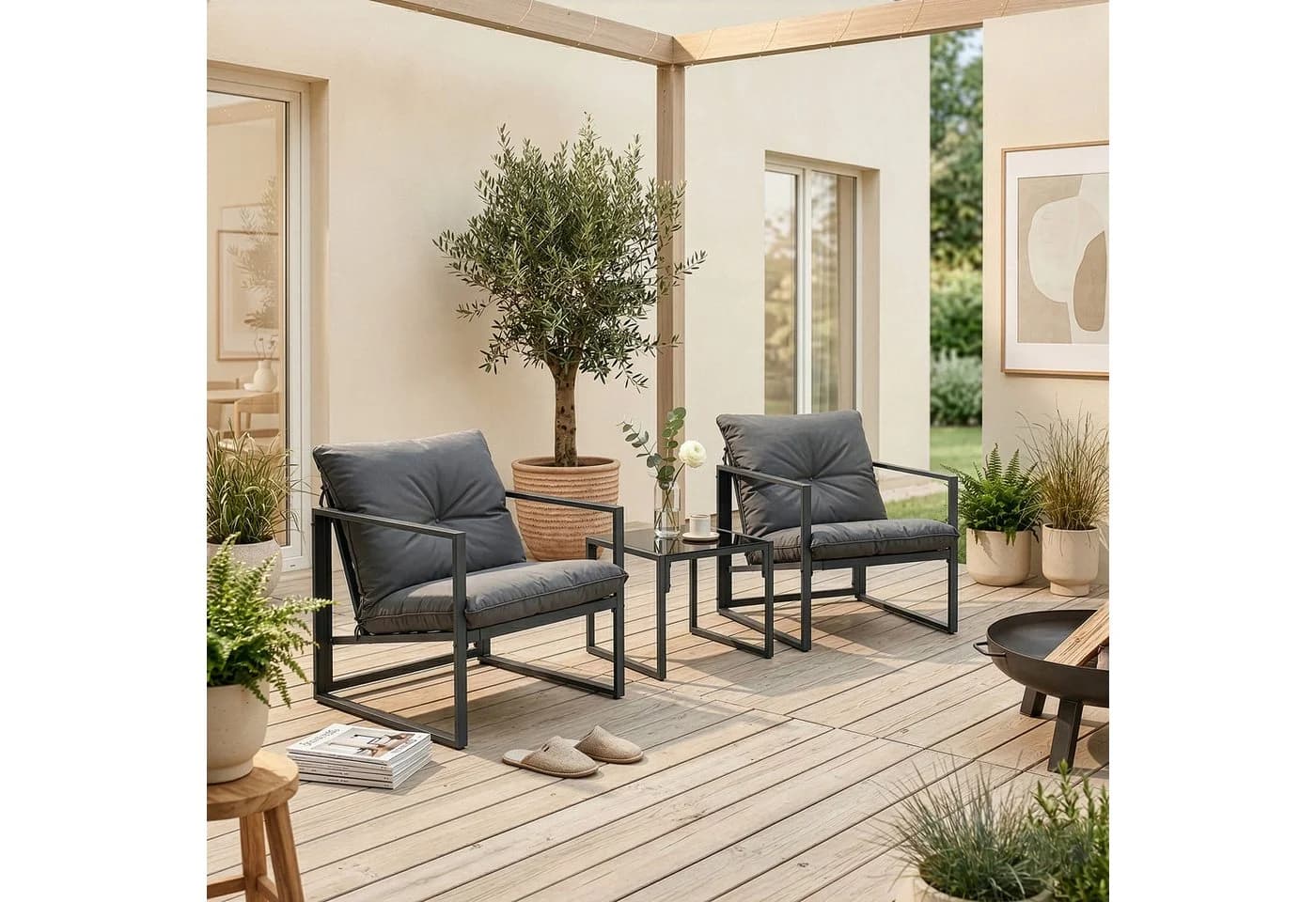 casa.pro Gartenlounge-Set 3-tlg. Dunkelgrau mit Kissen - Bild 2
