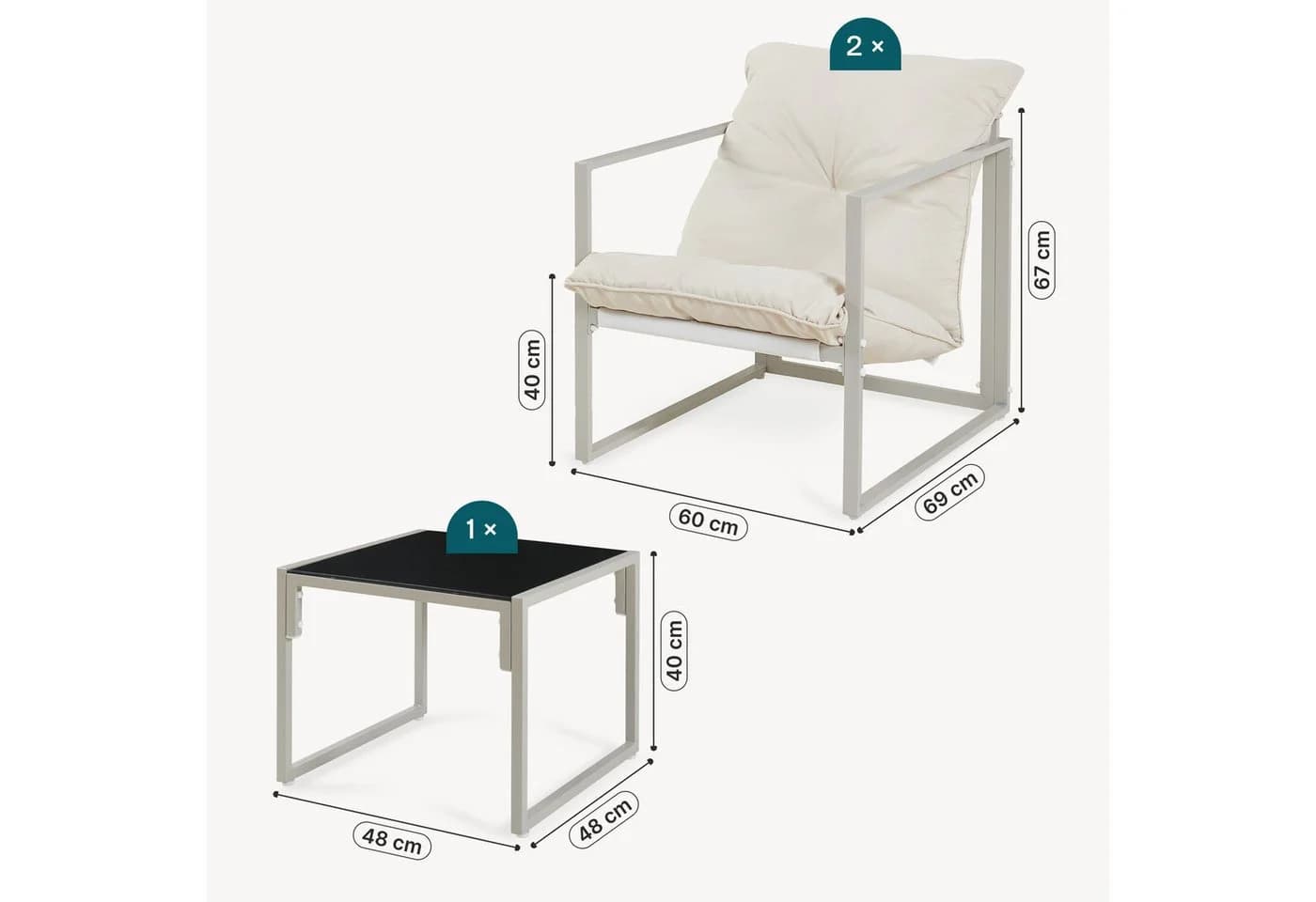 casa.pro Gartenlounge-Set 3-tlg. Beige Schwarz Stahl - Bild 4