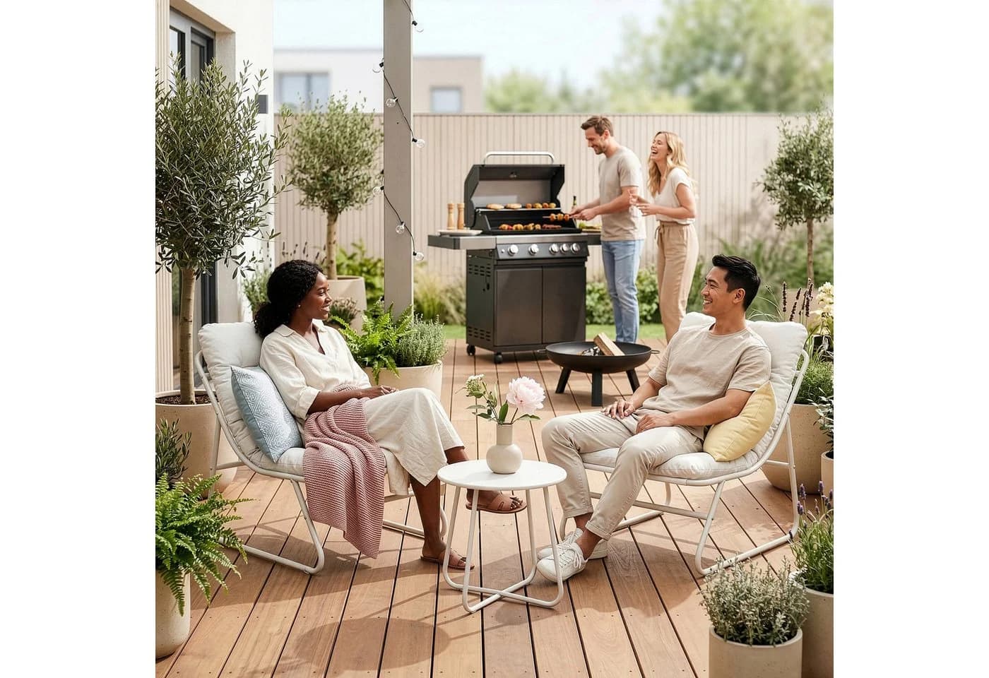 casa.pro Gartenmöbelset 3-tlg. Beige Metall mit Kissen