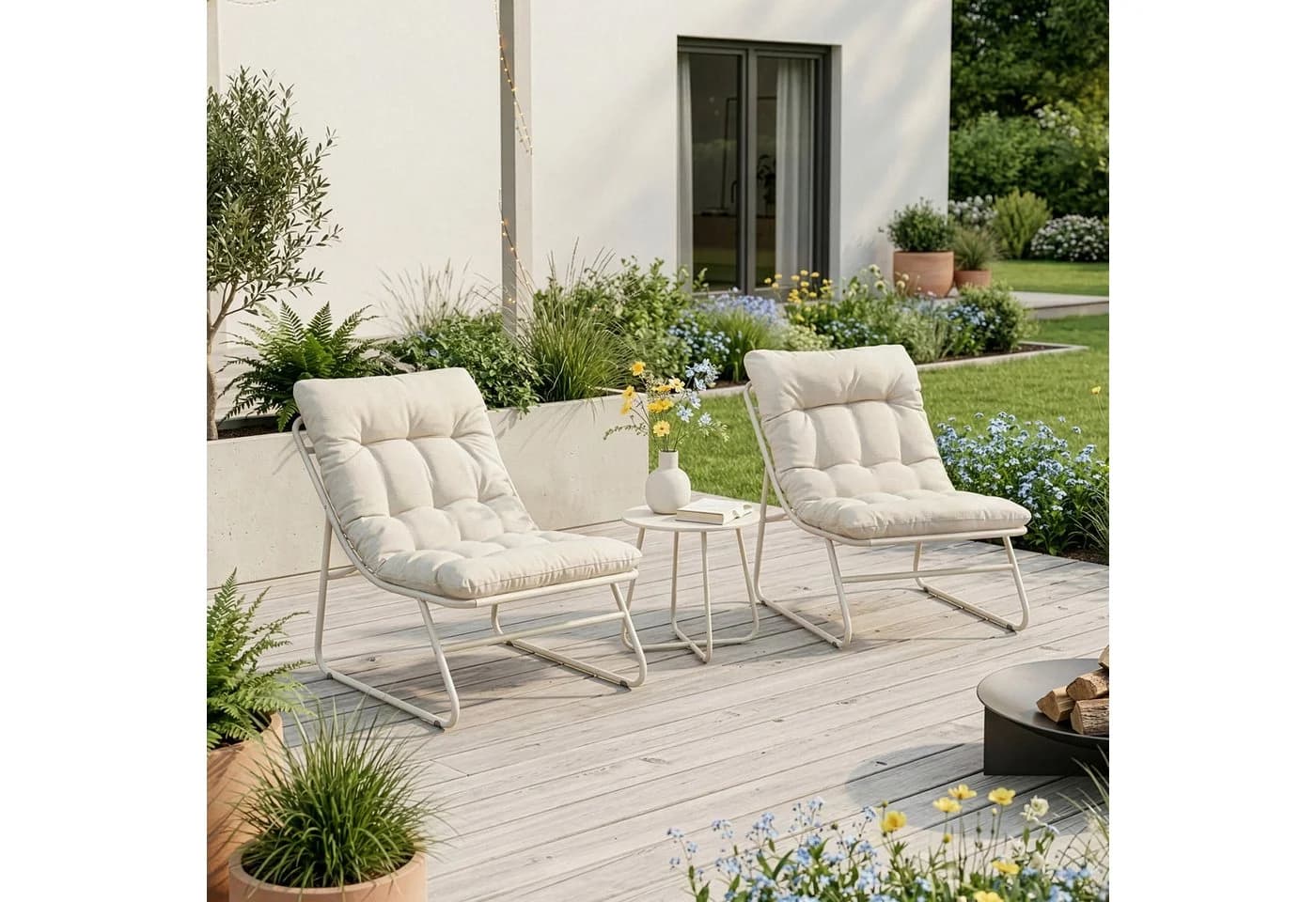 casa.pro Gartenmöbelset 3-tlg. Beige Metall mit Kissen - Bild 2