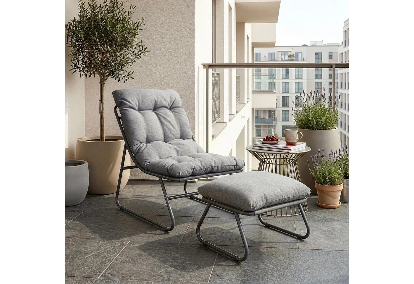 casa.pro Balkonset Malmö 2-tlg. Sessel mit Fußhocker Dunkelgrau - Bild 2