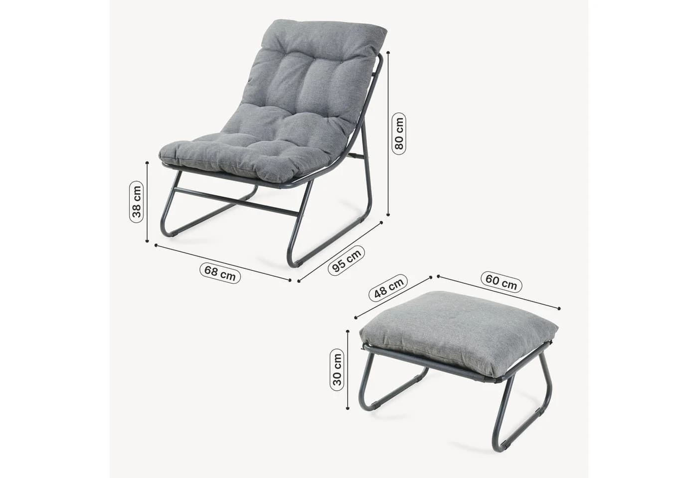 casa.pro Balkonset Malmö 2-tlg. Sessel mit Fußhocker Dunkelgrau - Bild 4