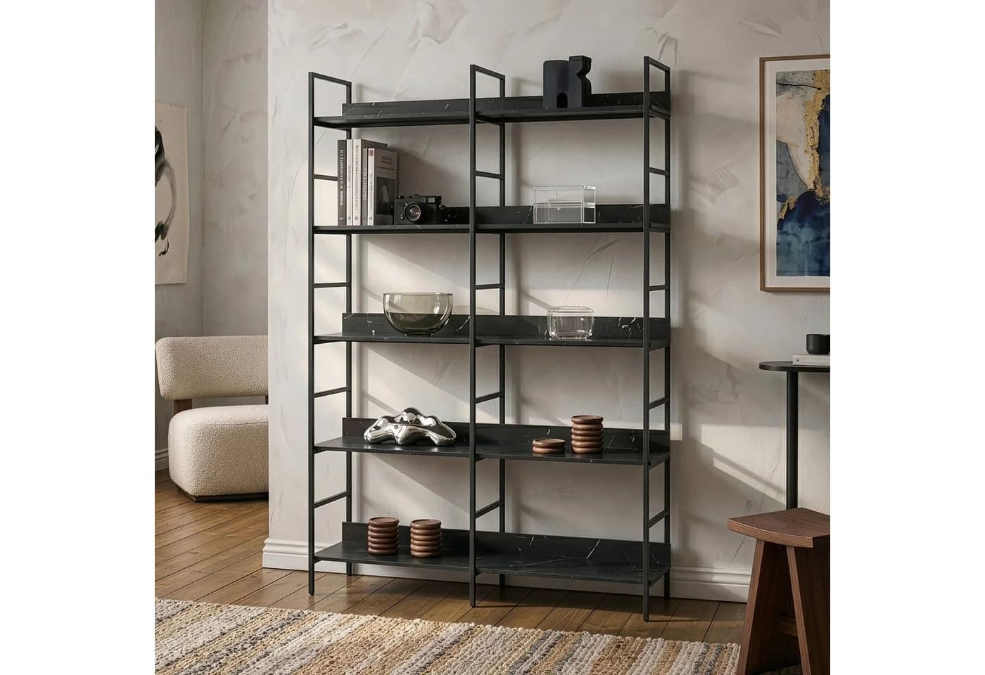 en.casa Bücherregal Noskik Schwarz Marmoroptik 5 Ablagen - Bild 2