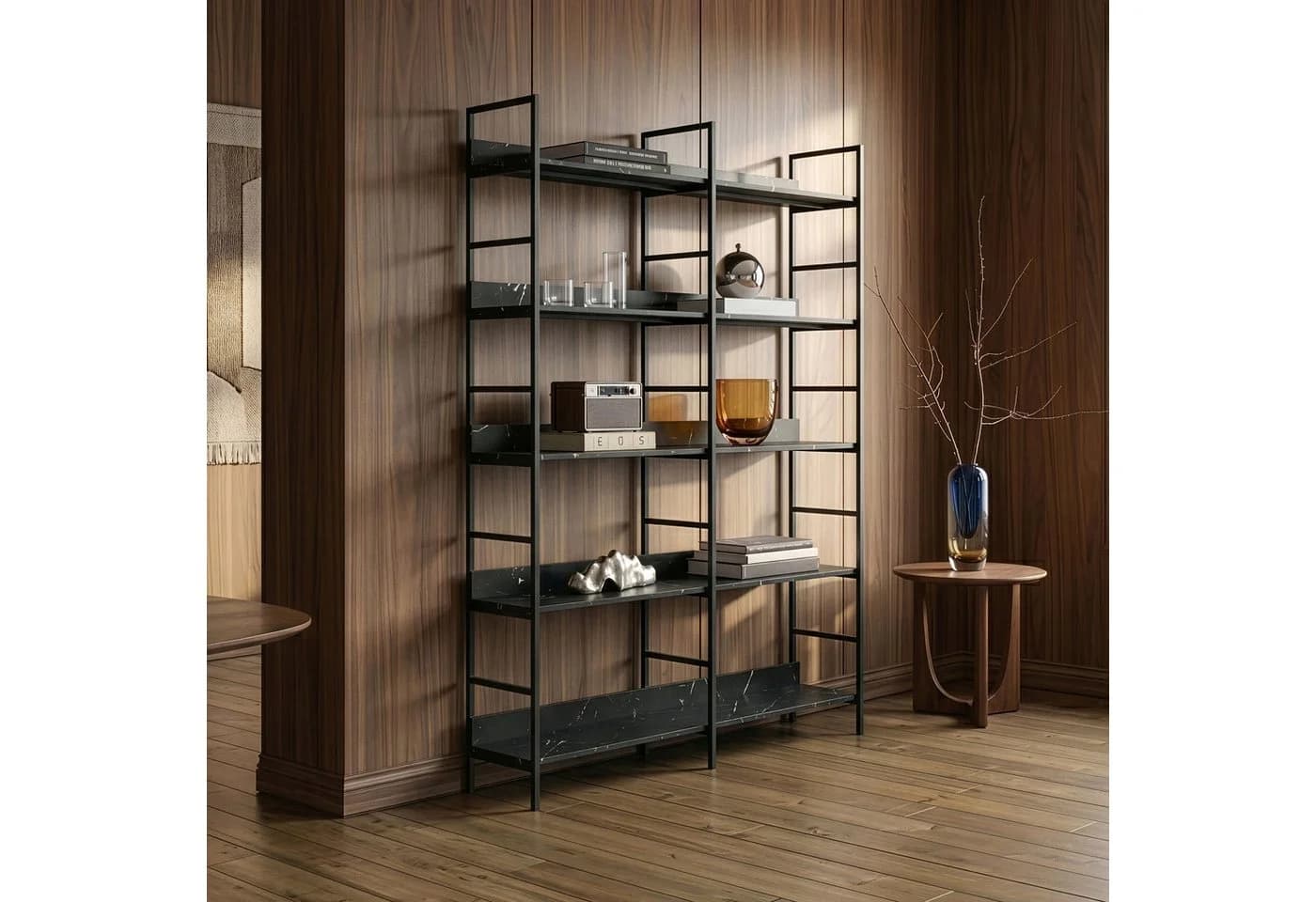 en.casa Bücherregal Noskik Schwarz Marmoroptik 5 Ablagen - Bild 4