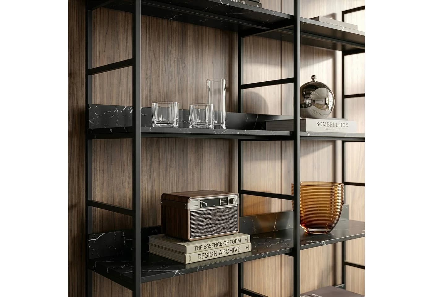 en.casa Bücherregal Noskik Schwarz Marmoroptik 5 Ablagen - Bild 5