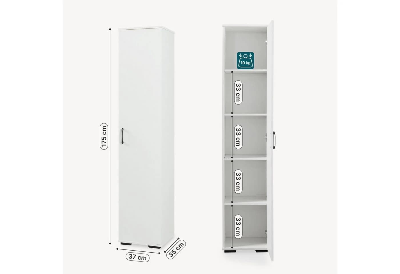 en.casa Mehrzweckschrank Weiß mit Tür und 5 Fächern - Bild 3