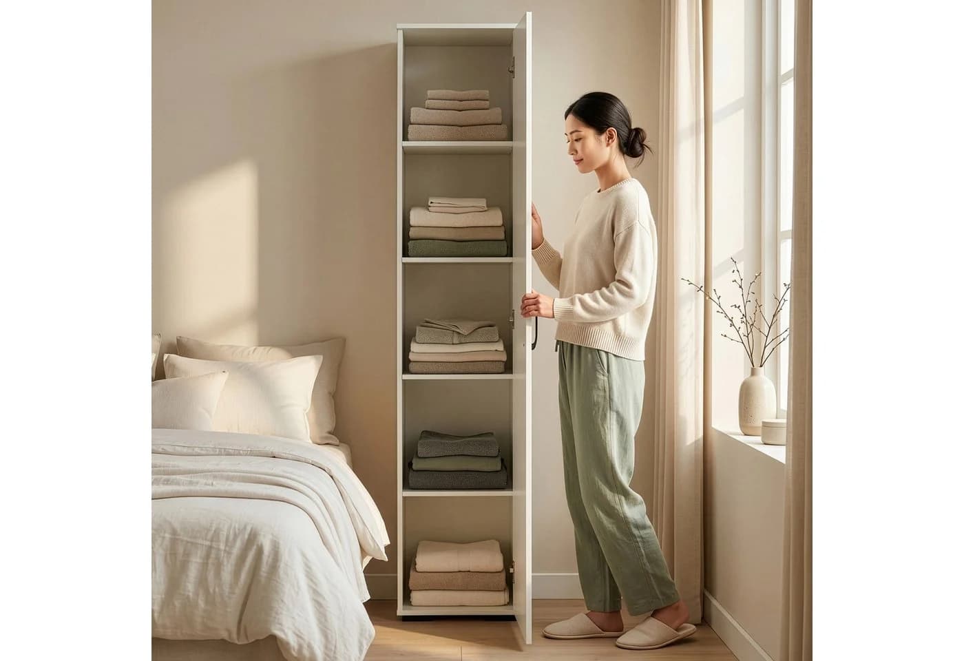 en.casa Mehrzweckschrank Weiß mit Tür und 5 Fächern - Bild 4