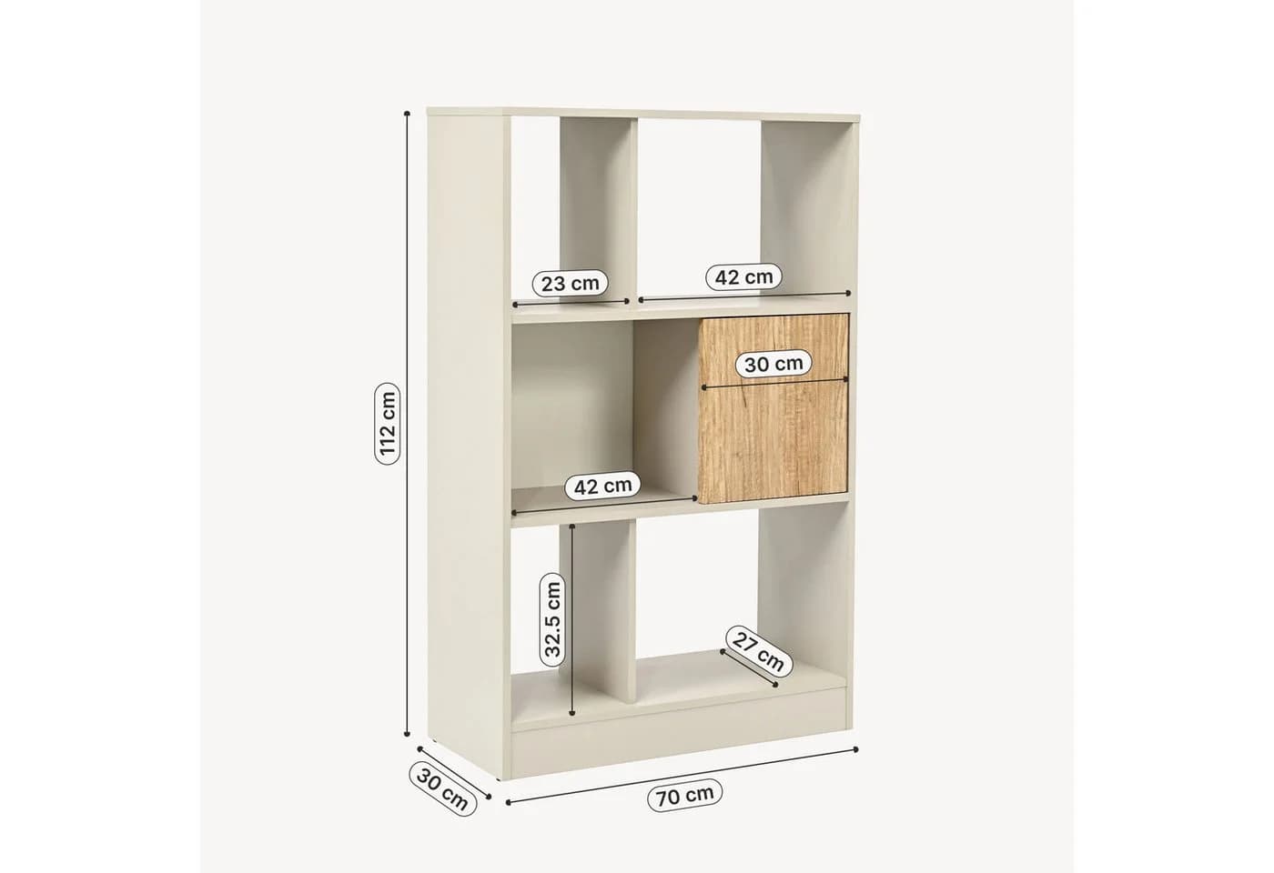 en.casa Bücherregal Karena 1 Tür 5 Fächer Cremeweiß/Eicheoptik - Bild 3