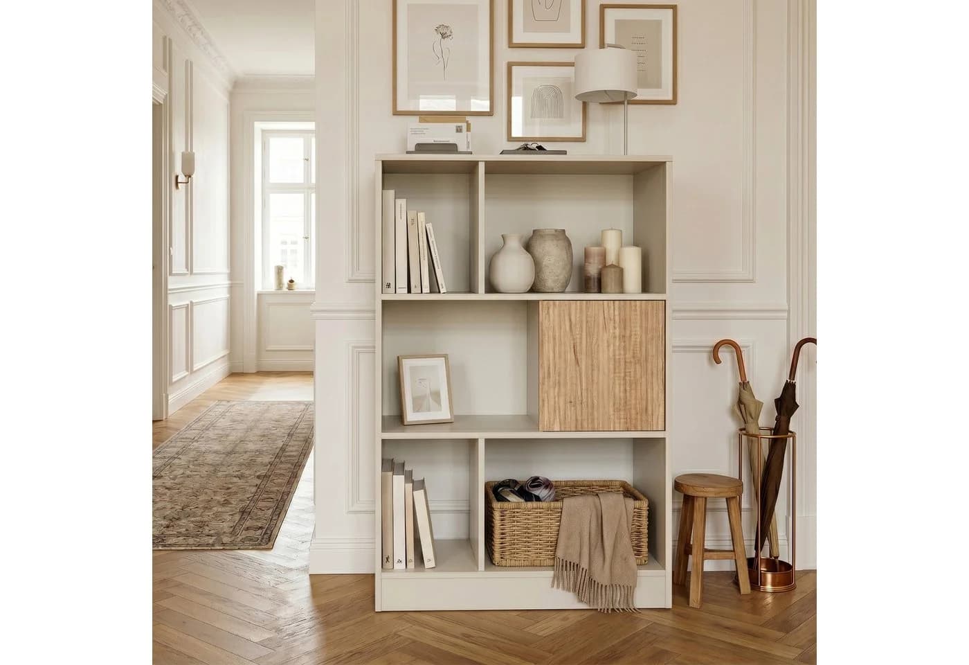 en.casa Bücherregal Karena 1 Tür 5 Fächer Cremeweiß/Eicheoptik - Bild 5