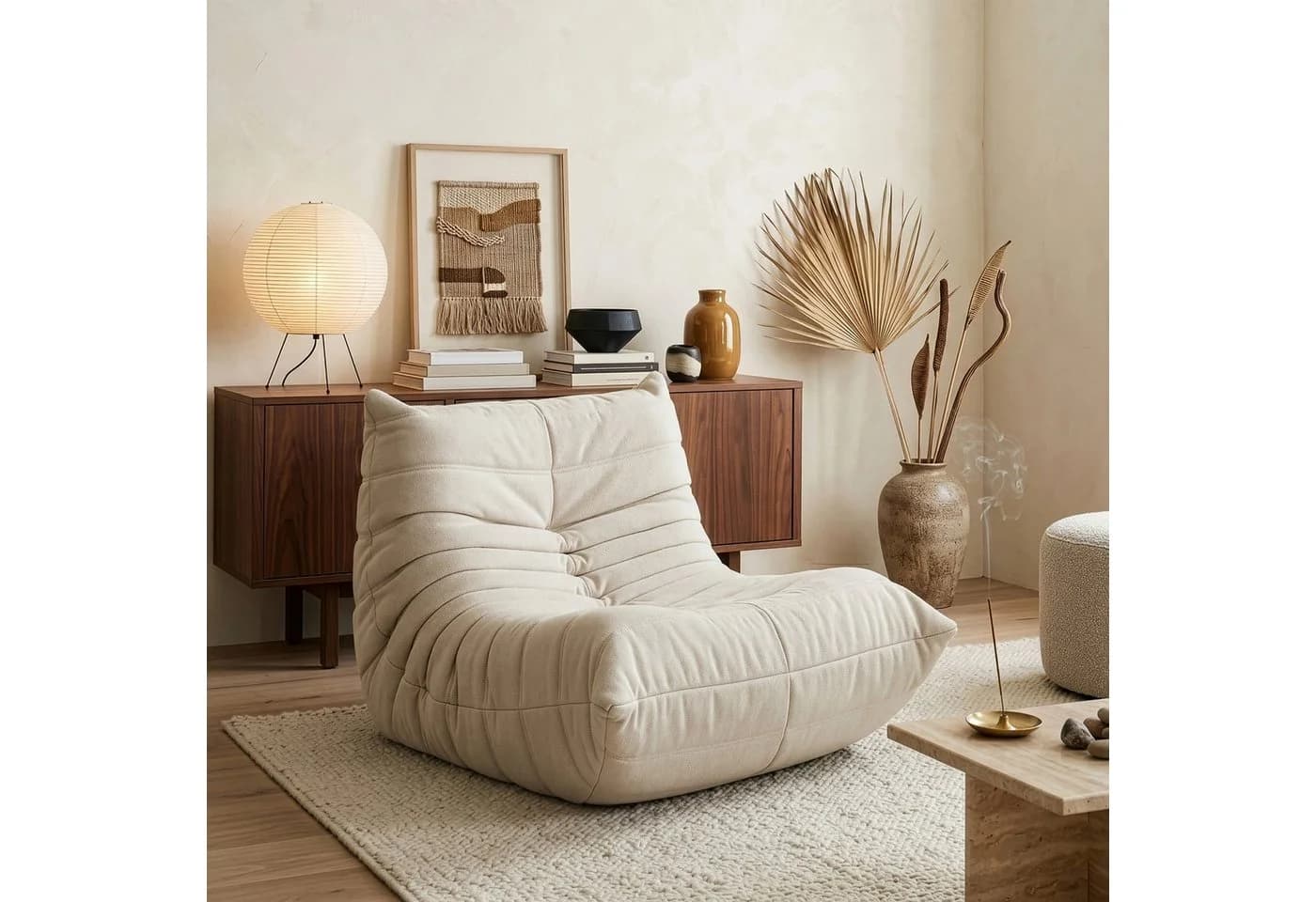 en.casa Sitzsack Kodsø mit Rückenlehne Chenille Beige - Bild 2