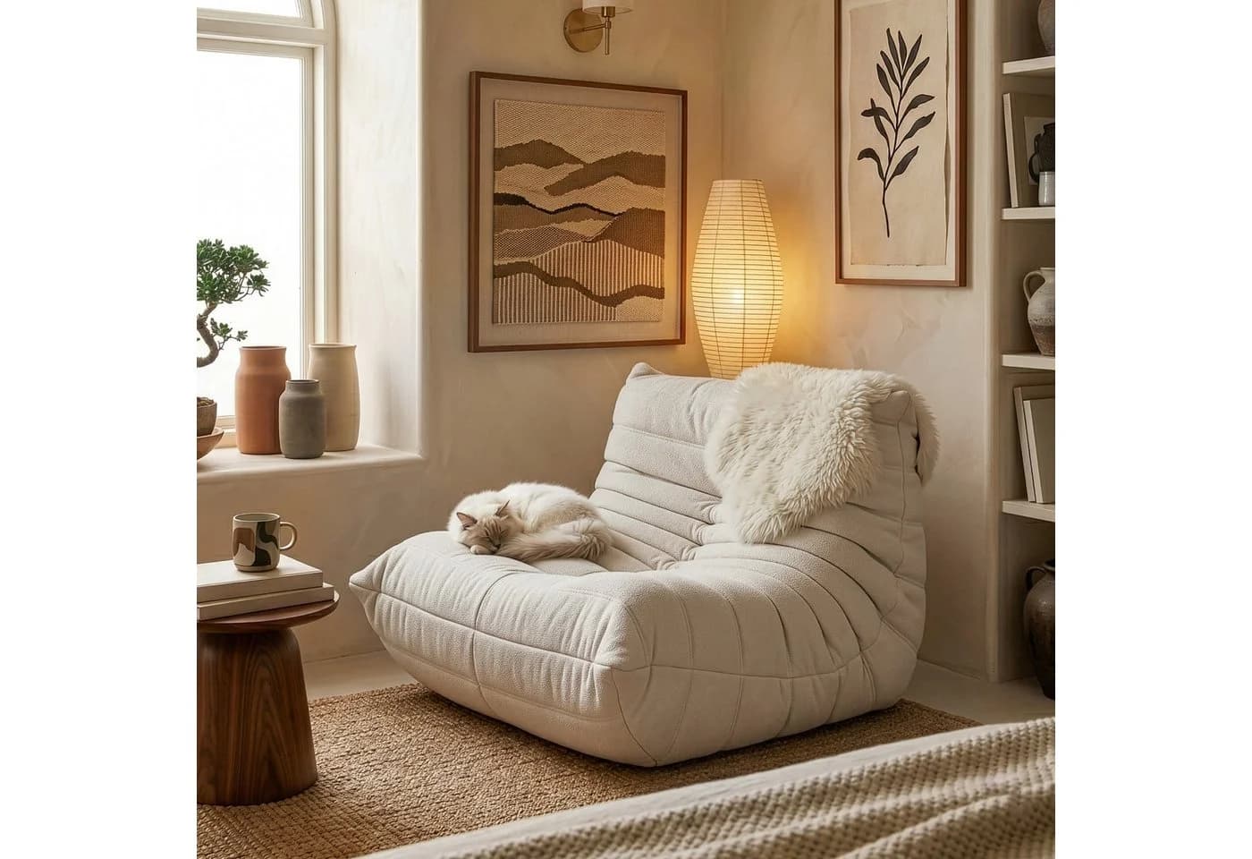 en.casa Sitzsack Kodsø mit Rückenlehne Chenille Beige - Bild 5