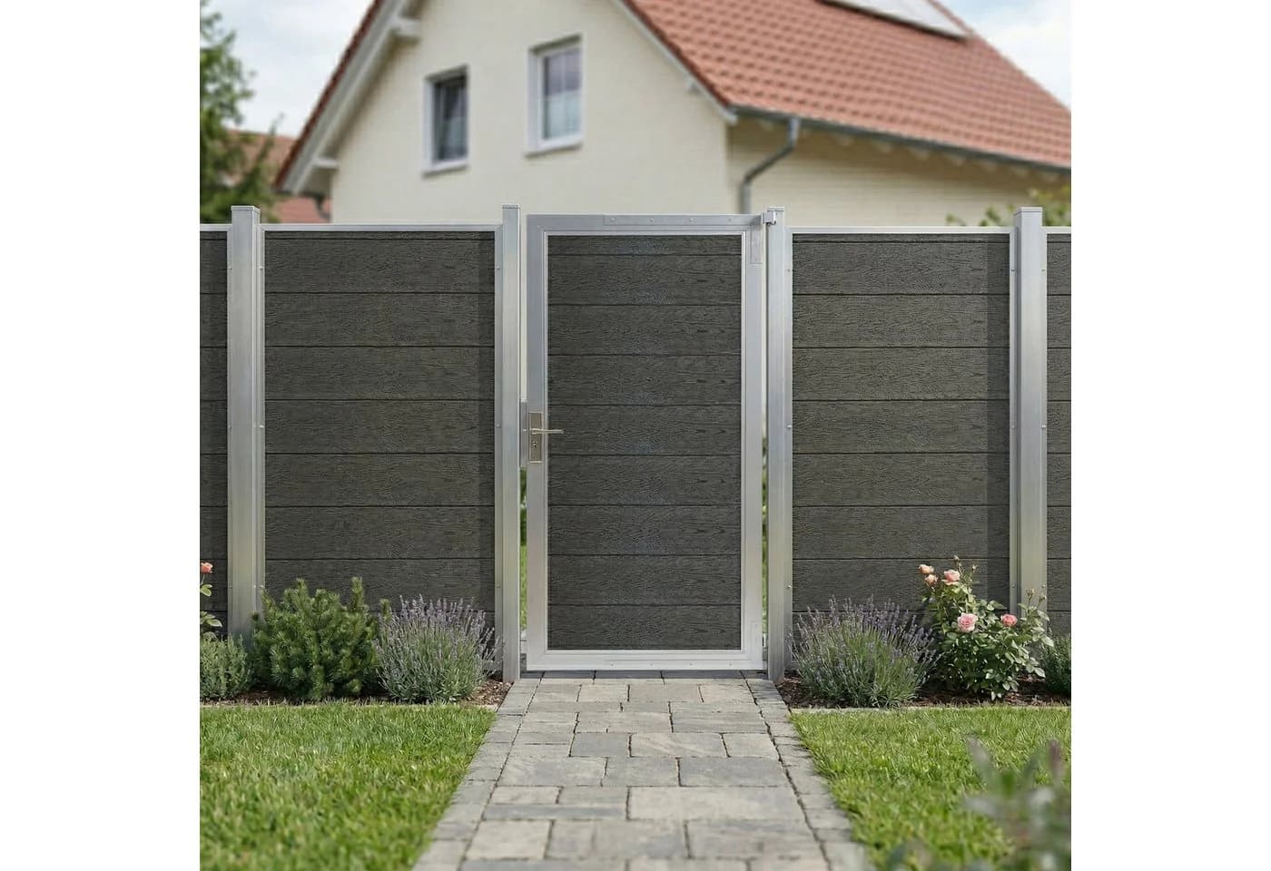 neu.holz Gartentor Segovia Grau WPC Holzdekor abschließbar