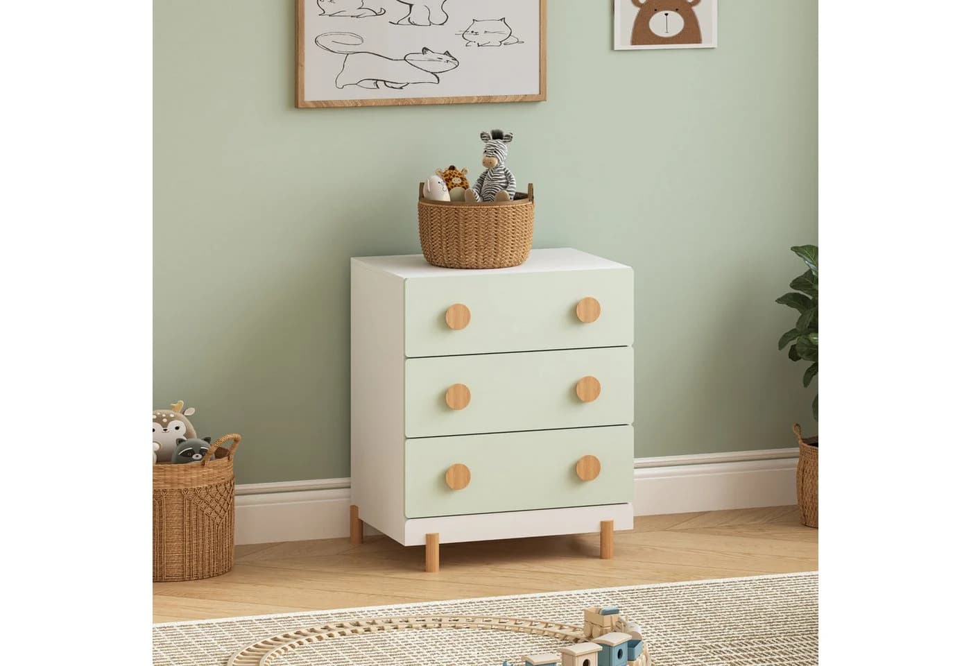 en.casa Kinderkommode Vaarentaa 3 Schubladen Weiß/Mintgrün - Bild 2